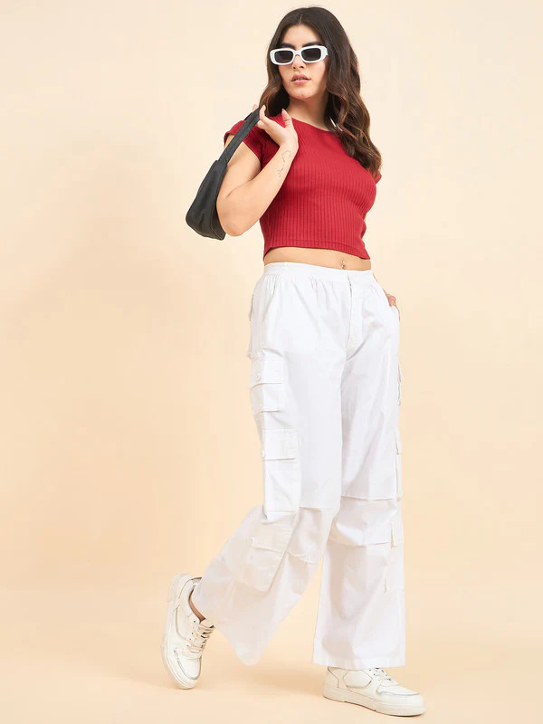Women Red Short Sleeve Tank Top - Image 6