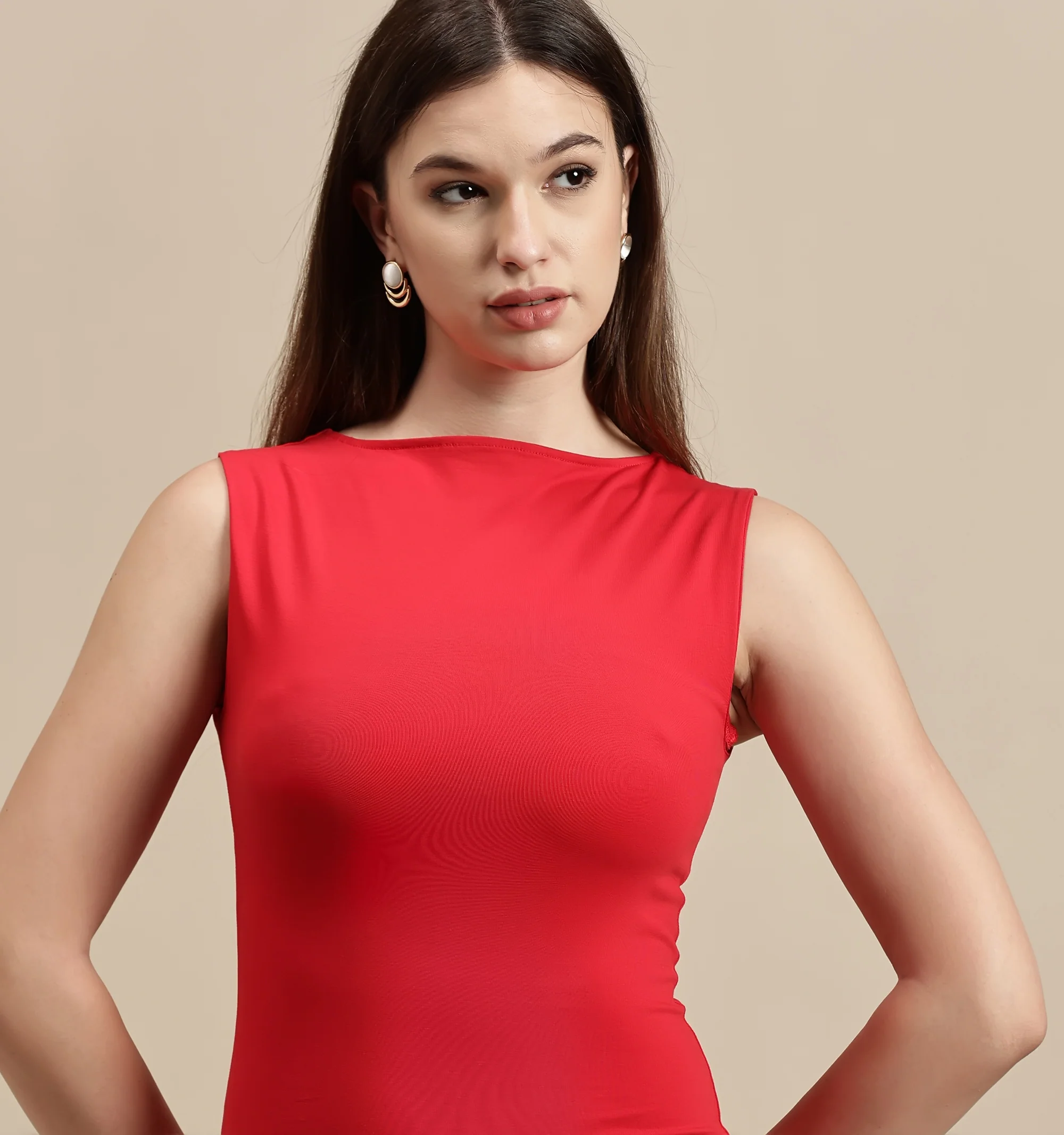 Women Red Sleeveless Dress - Image 4