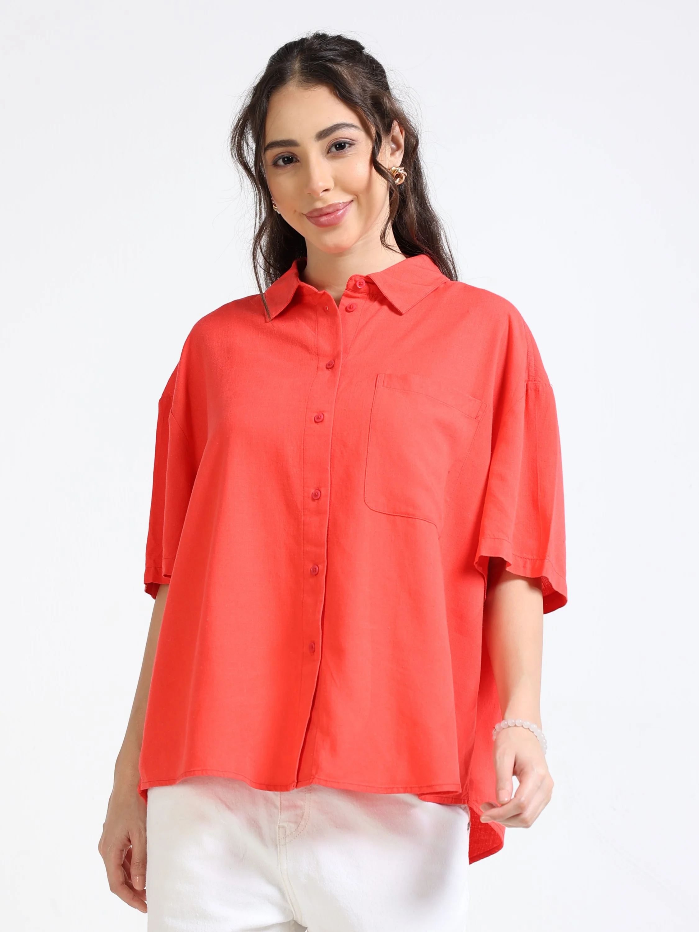 Women Solid Oversized Shirt - Image 2