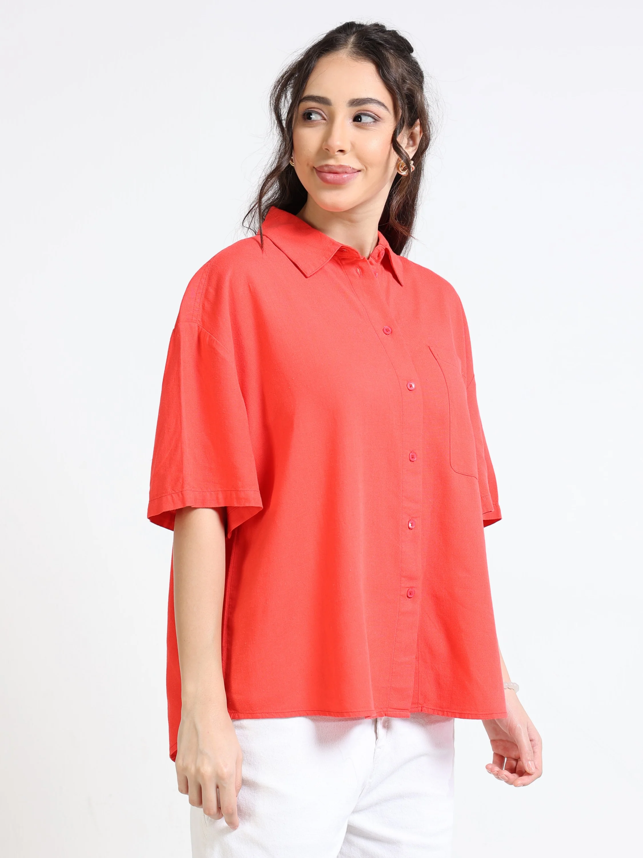 Women Solid Oversized Shirt - Image 5