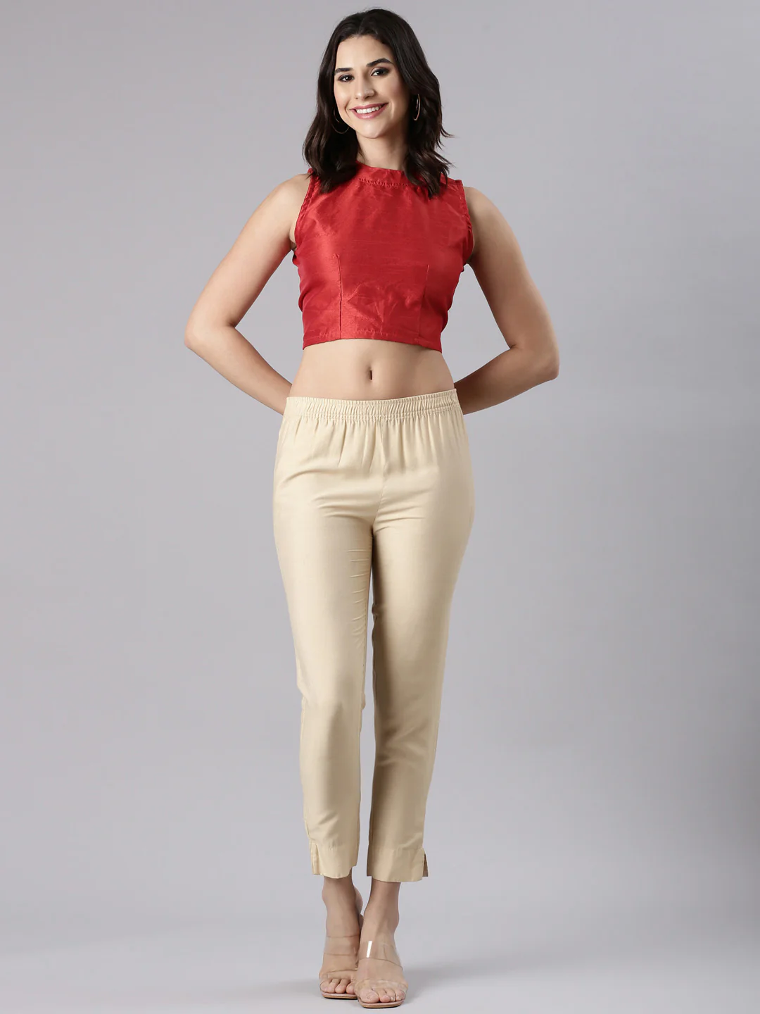 Women Red Silk Knot Saree Blouse - Image 2