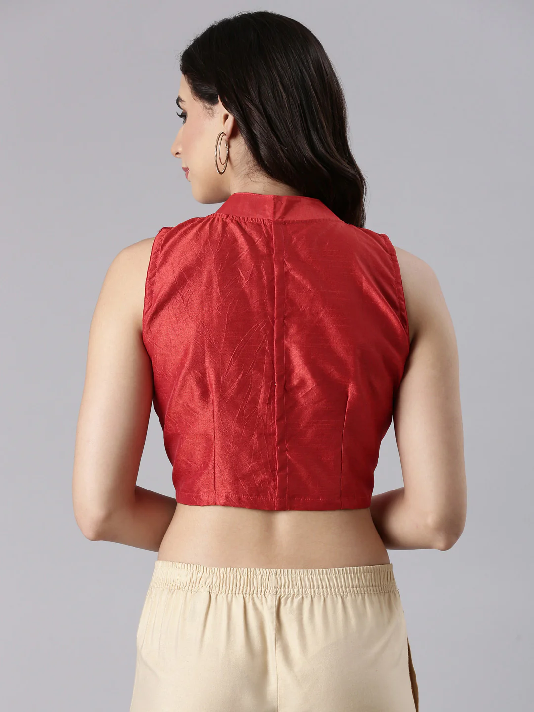Women Red Silk Knot Saree Blouse - Image 3