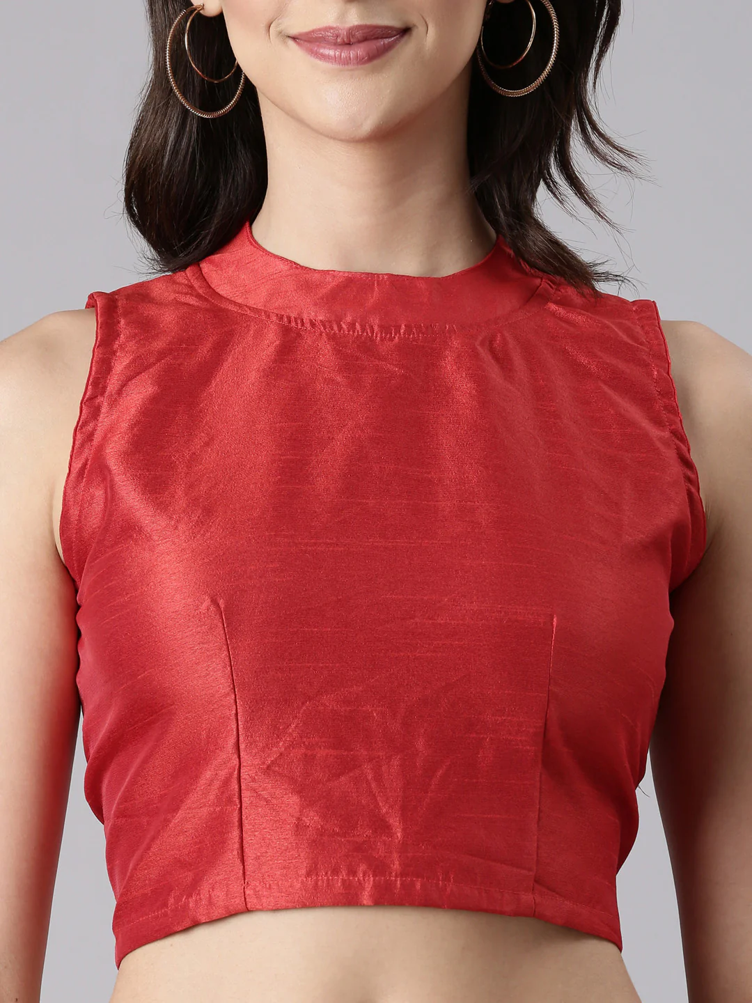 Women Red Silk Knot Saree Blouse - Image 4
