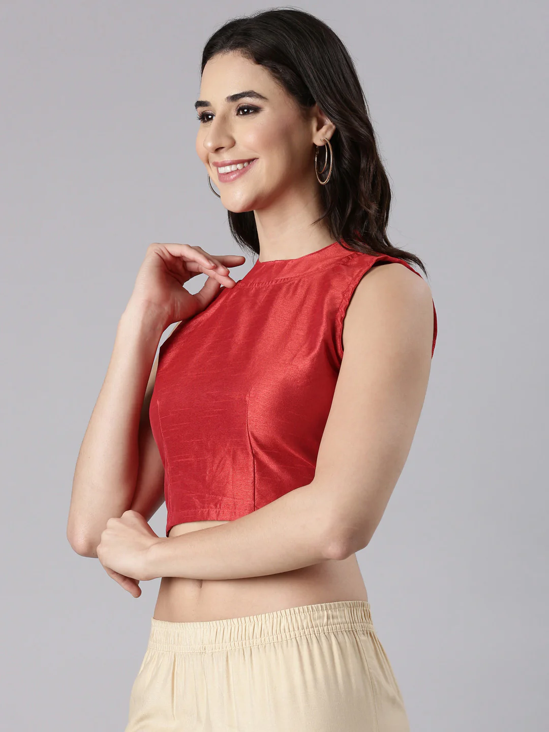 Women Red Silk Knot Saree Blouse - Image 6