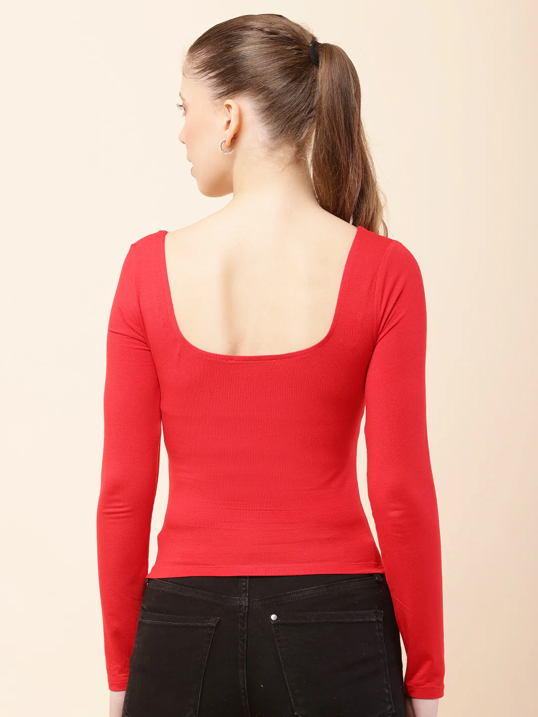 Women Red Square Neck Regular Top - Image 4