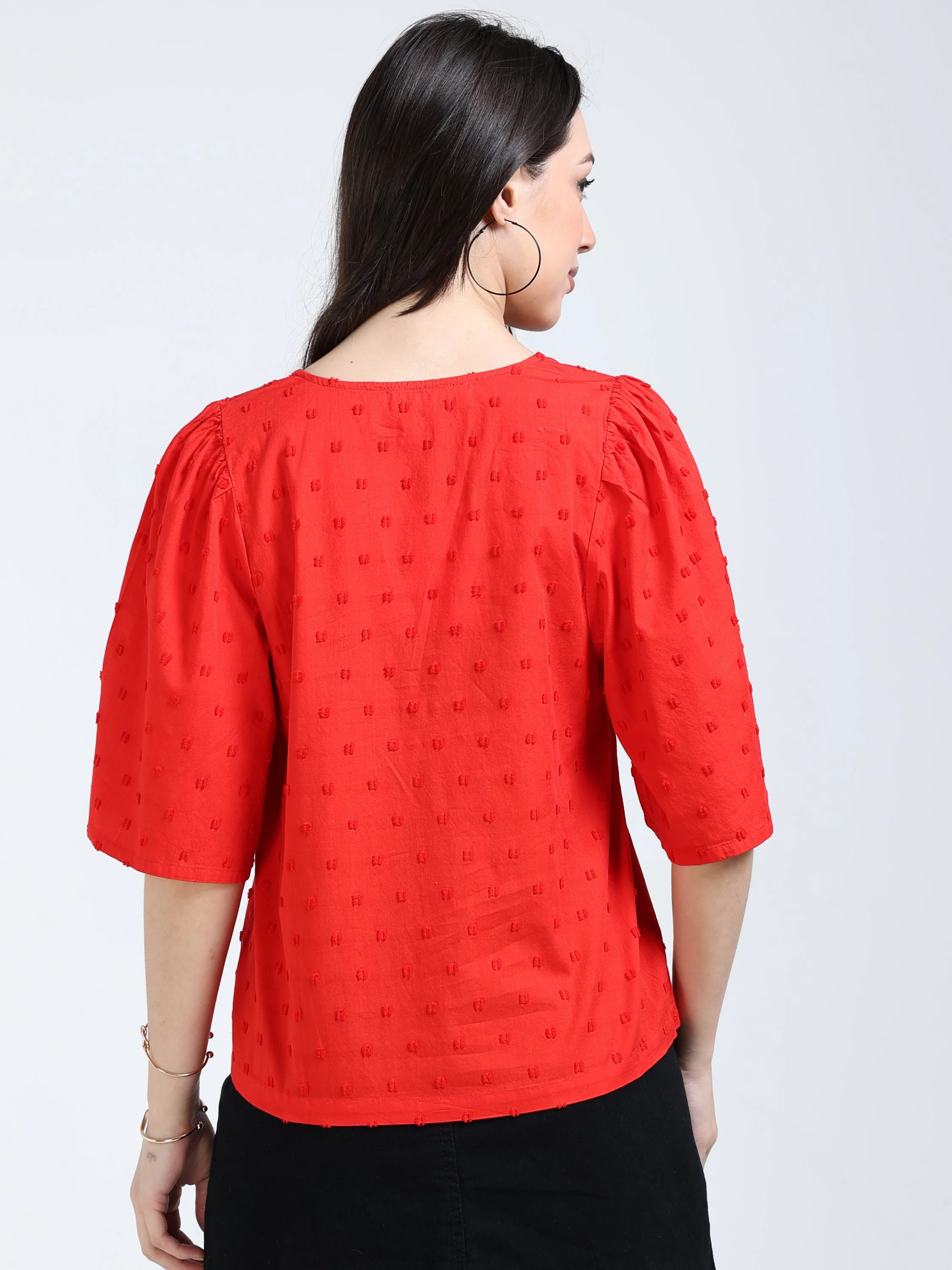 Women Red Bell Sleeve Top - Image 2
