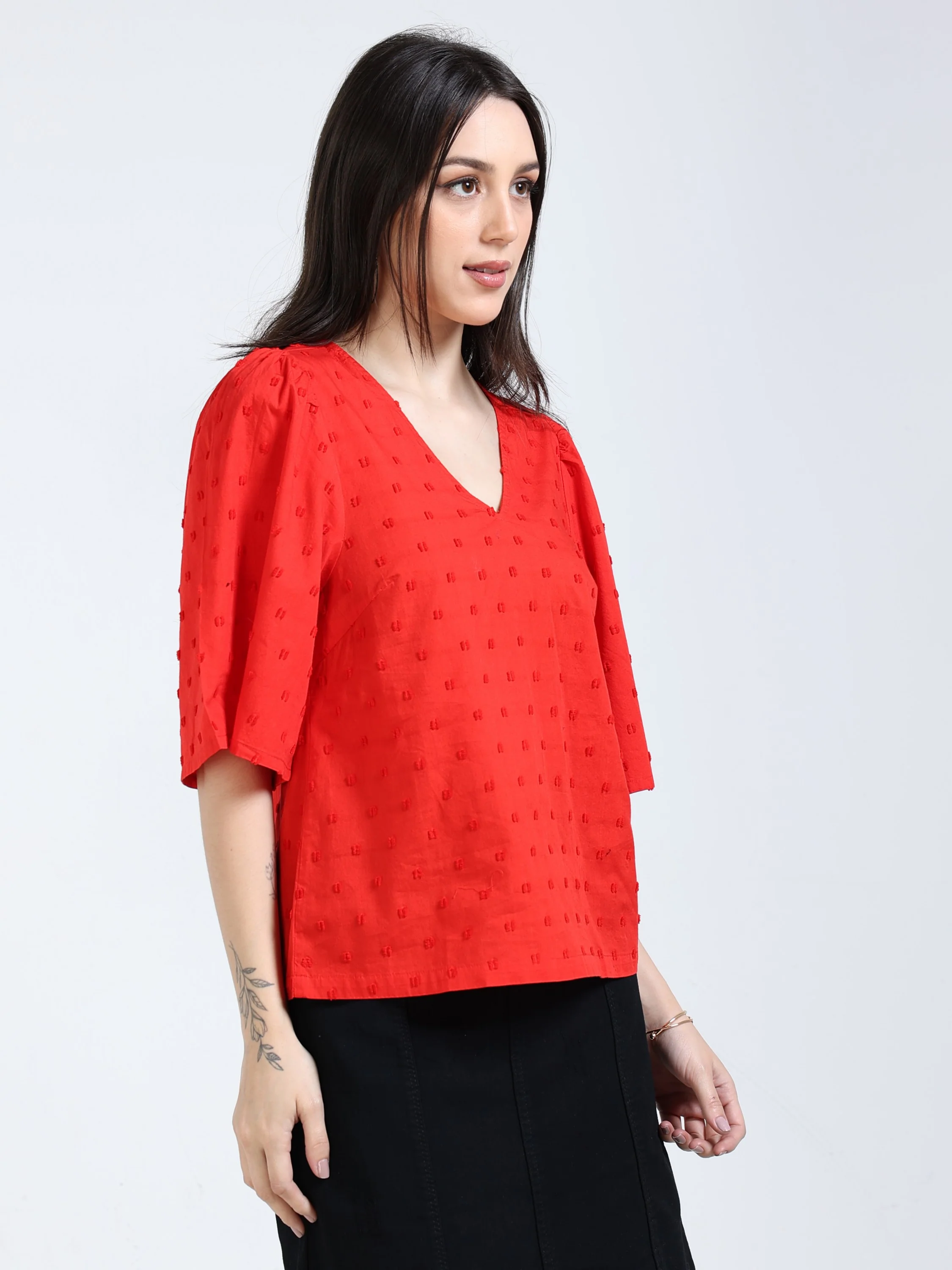 Women Red Bell Sleeve Top - Image 3
