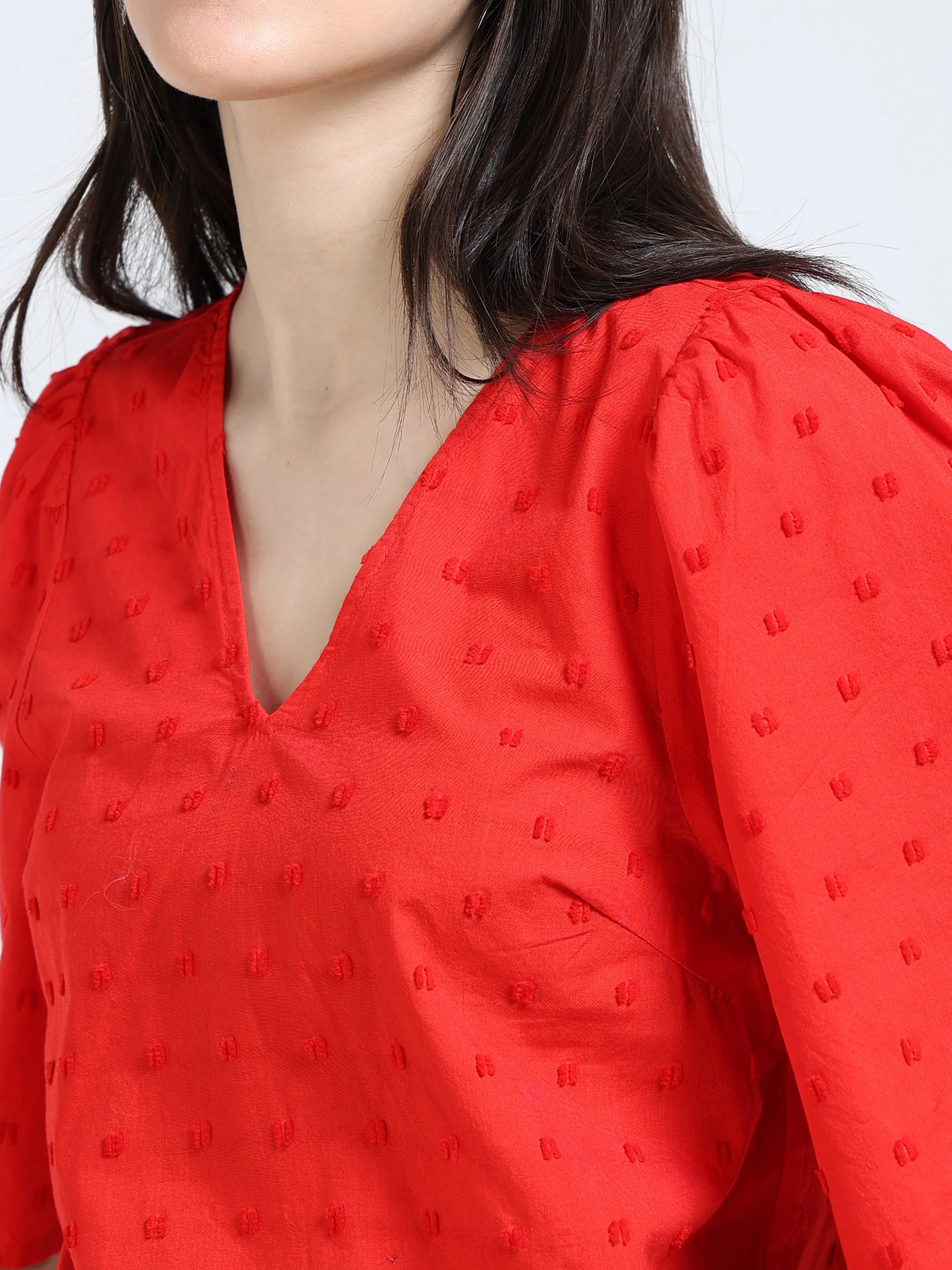 Women Red Bell Sleeve Top - Image 4
