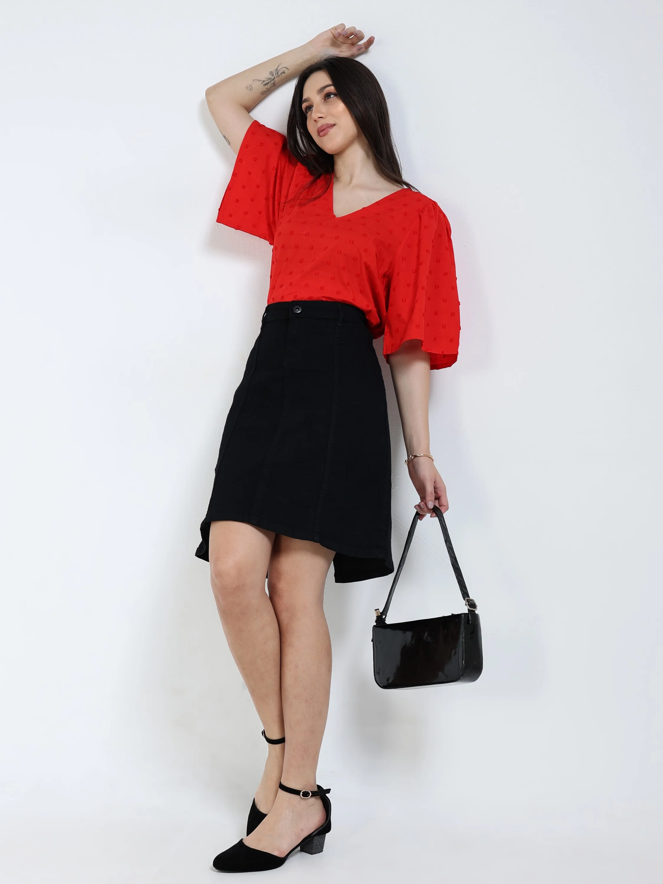 Women Red Bell Sleeve Top - Image 6