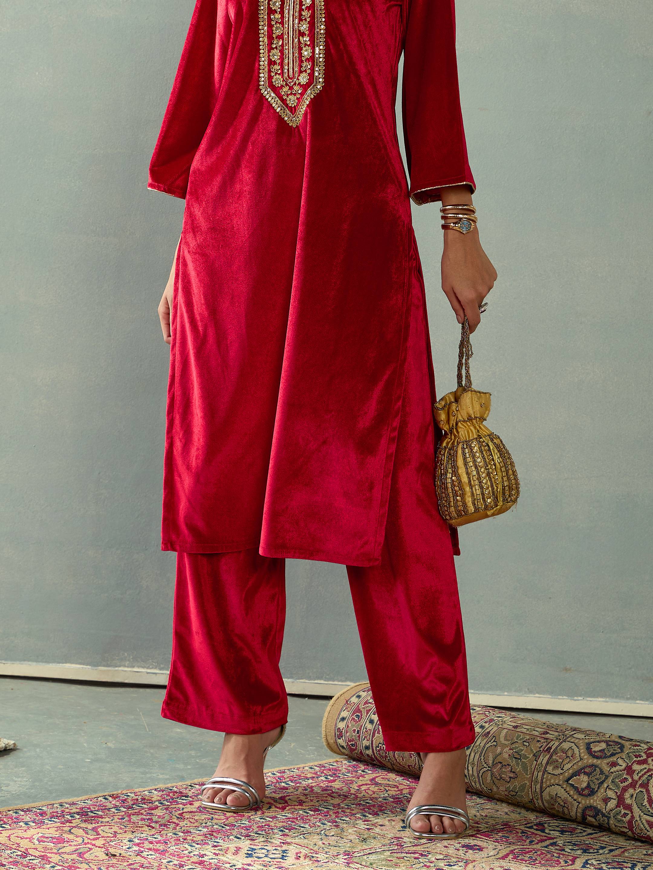 Women Red Velvet Elasticated Pants - Image 2