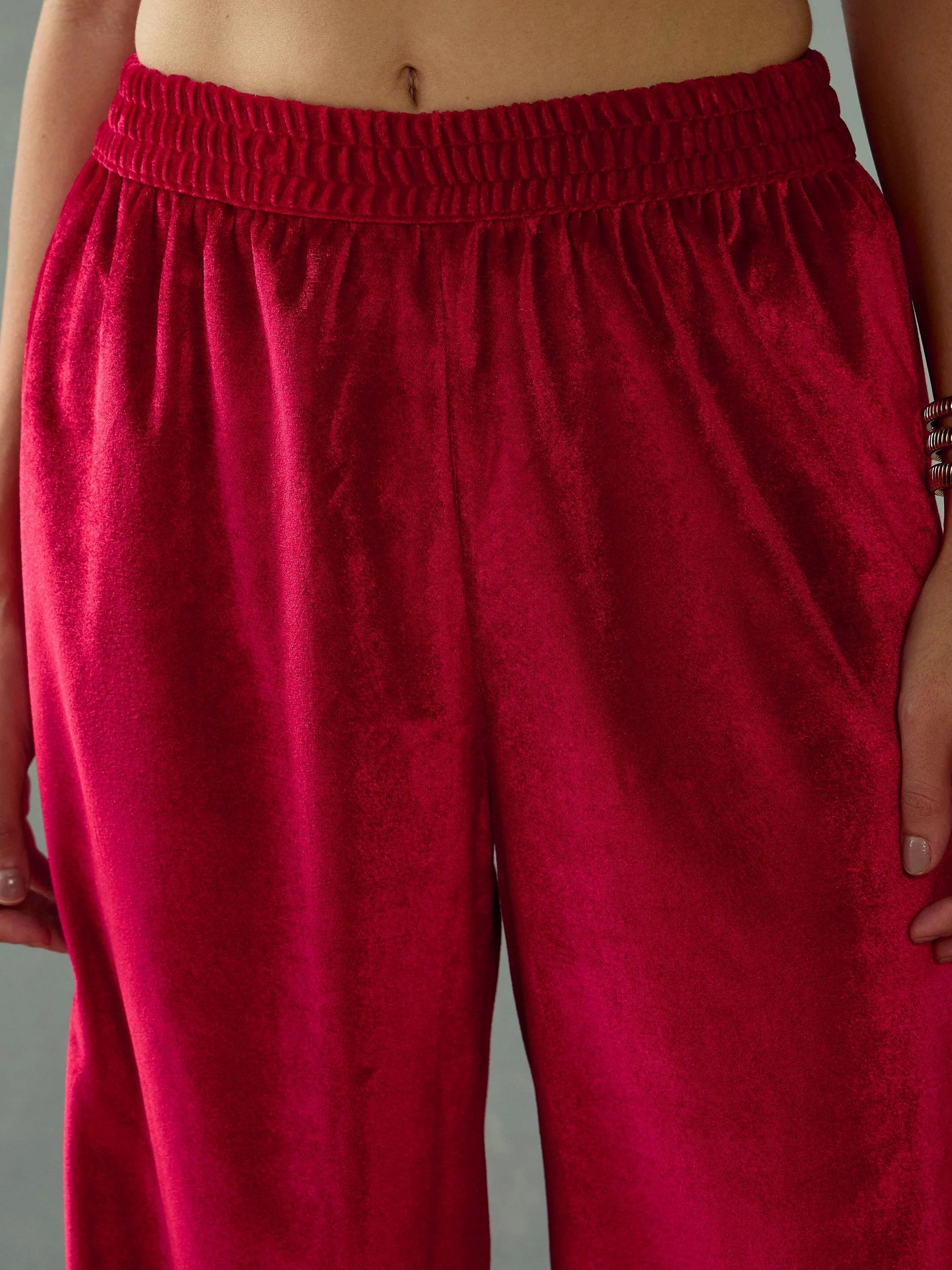Women Red Velvet Elasticated Pants - Image 4