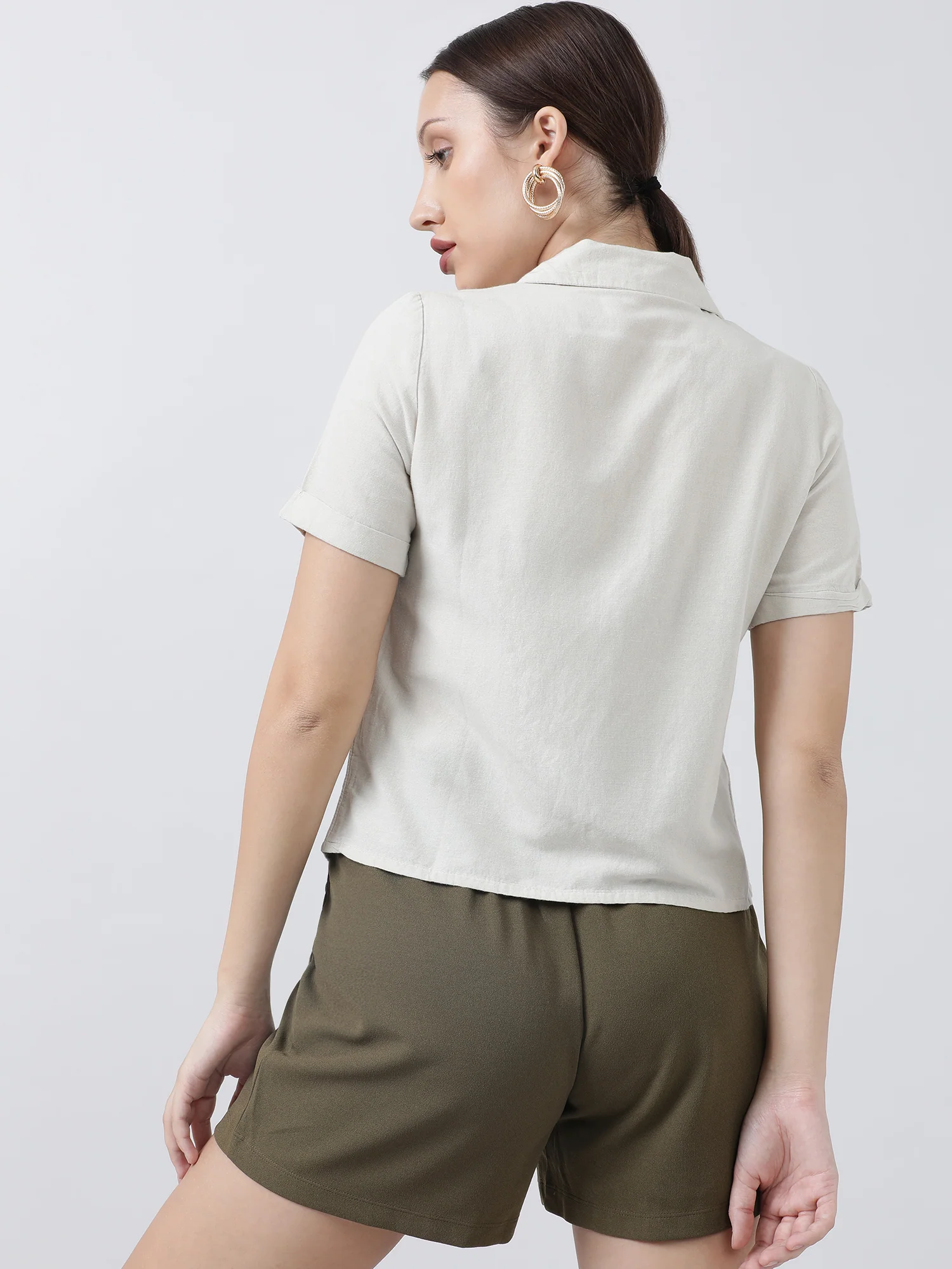 Women Regular Fit Beige Button Down Shirt - Image 5