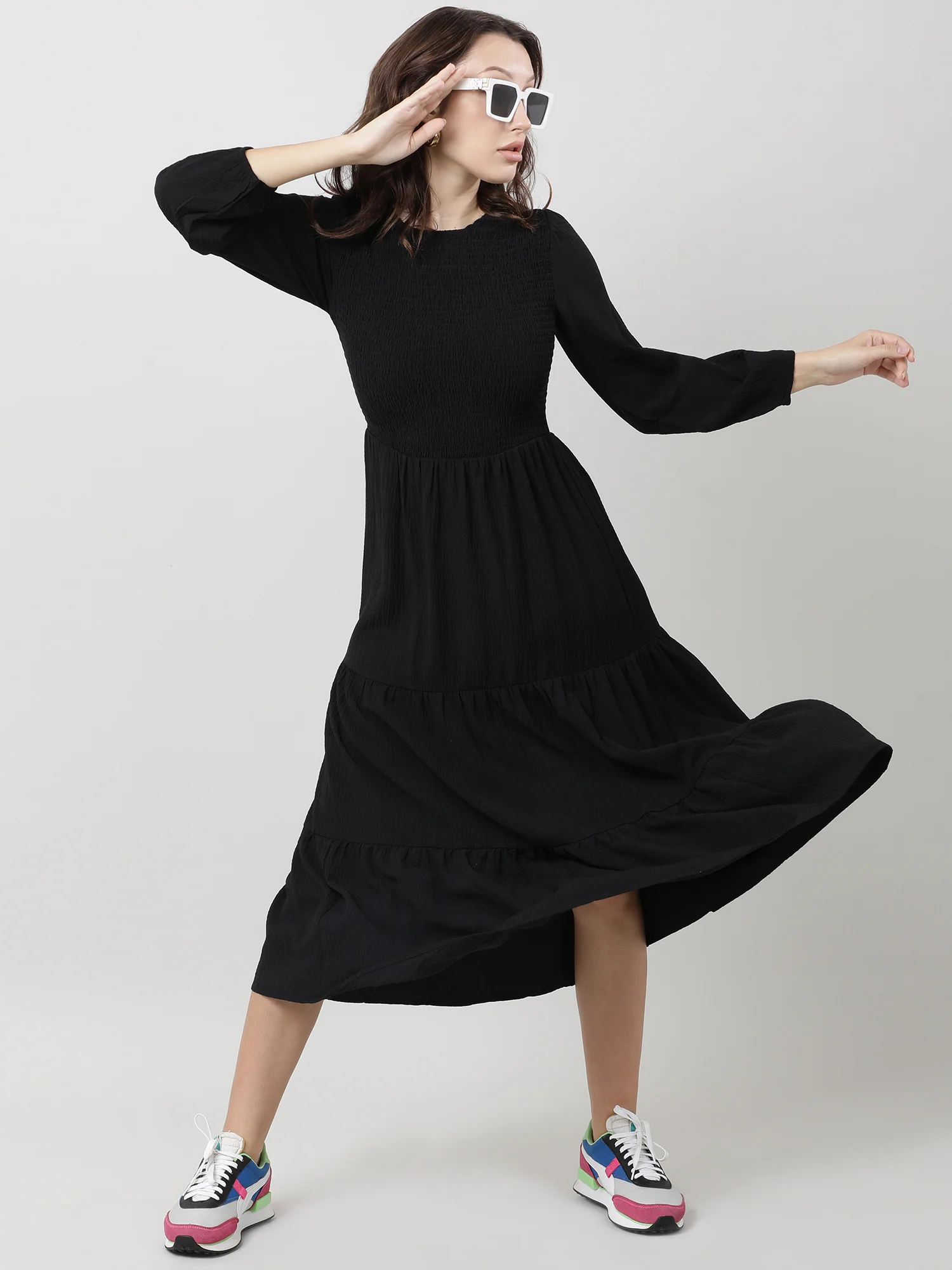 Women Regular Fit Black A Line Dress - Image 7
