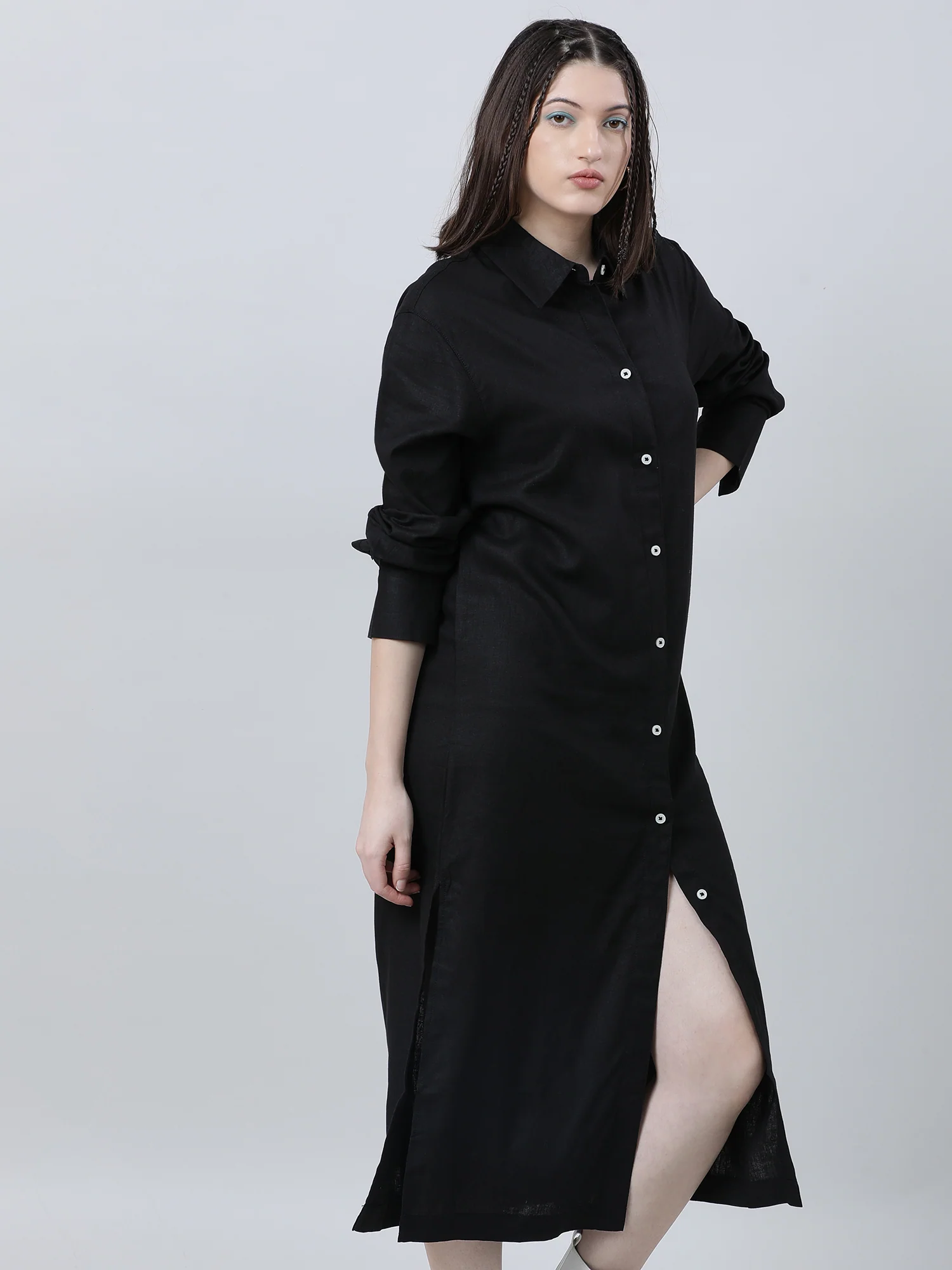 Women Black Oversized Shirt Dress - Image 3