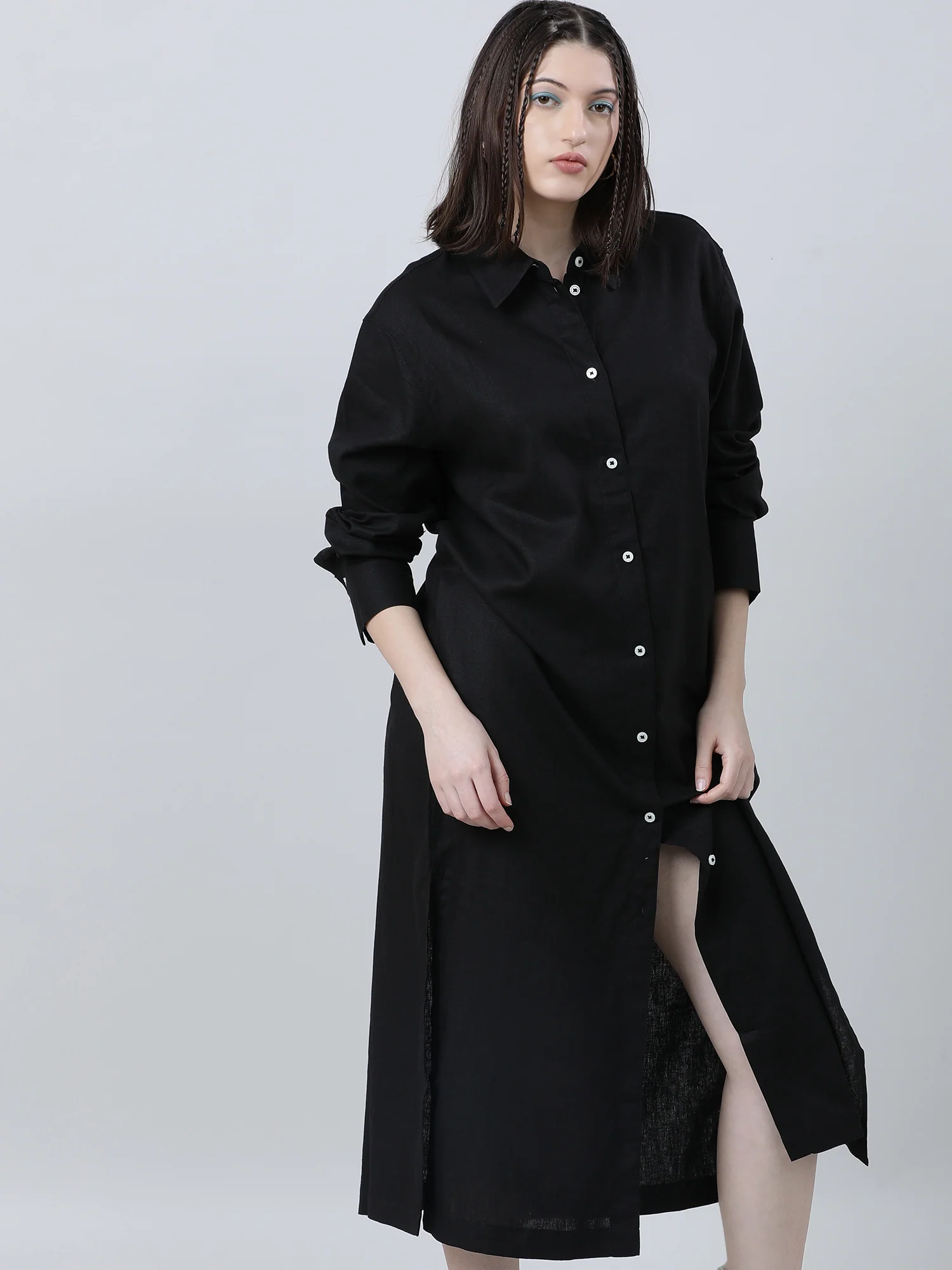 Women Black Oversized Shirt Dress - Image 4