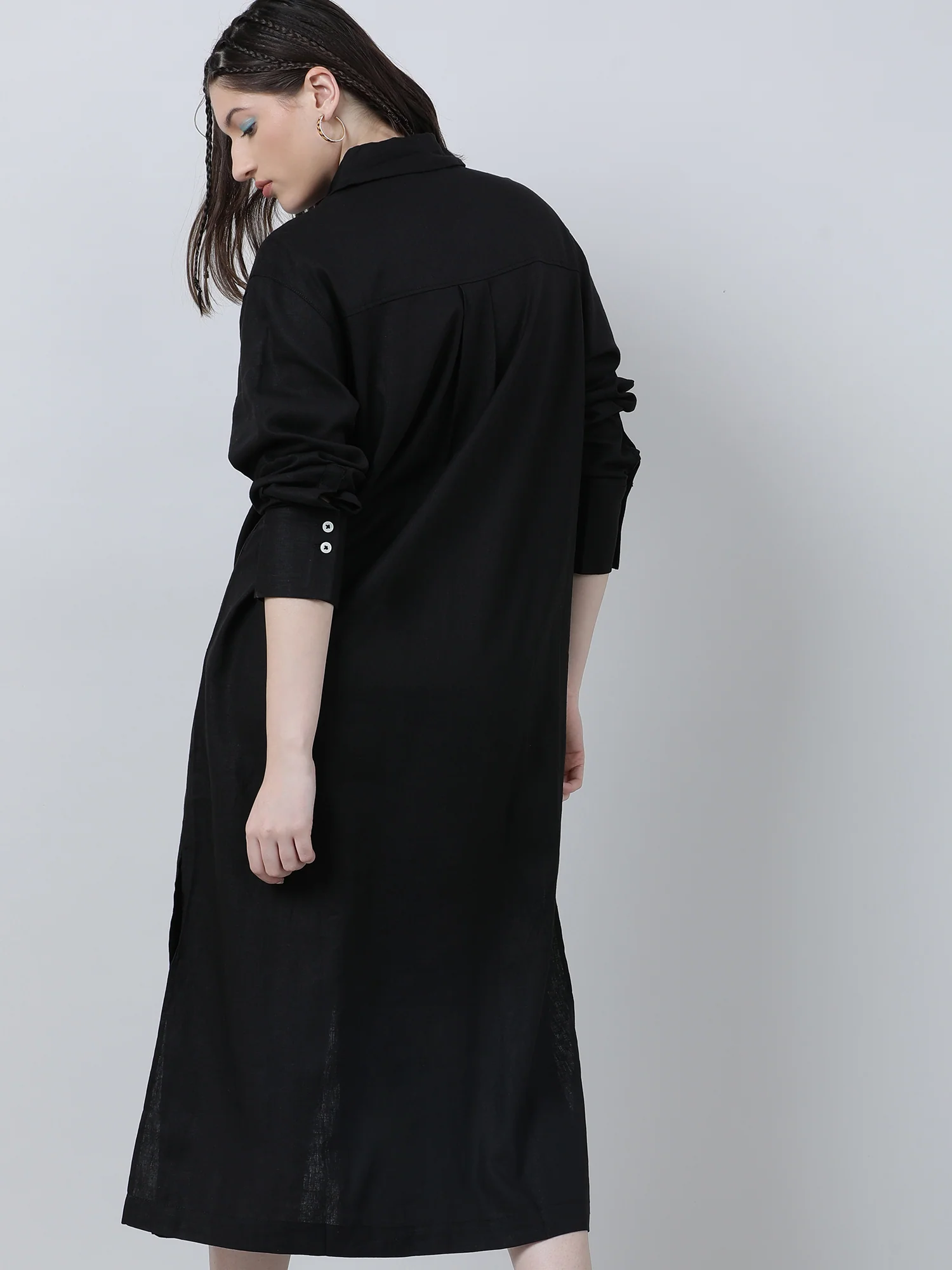 Women Black Oversized Shirt Dress - Image 6