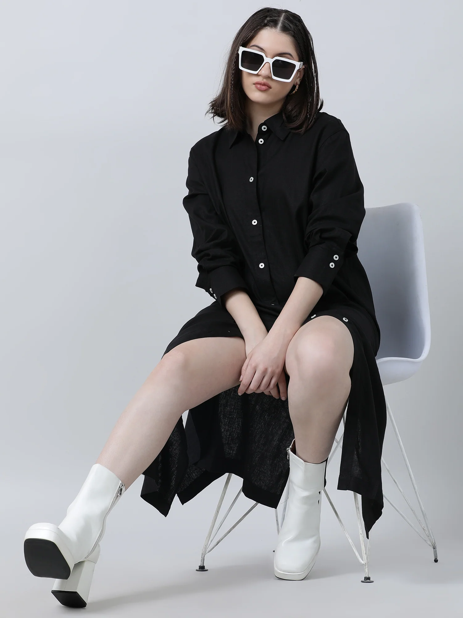 Women Black Oversized Shirt Dress - Image 7