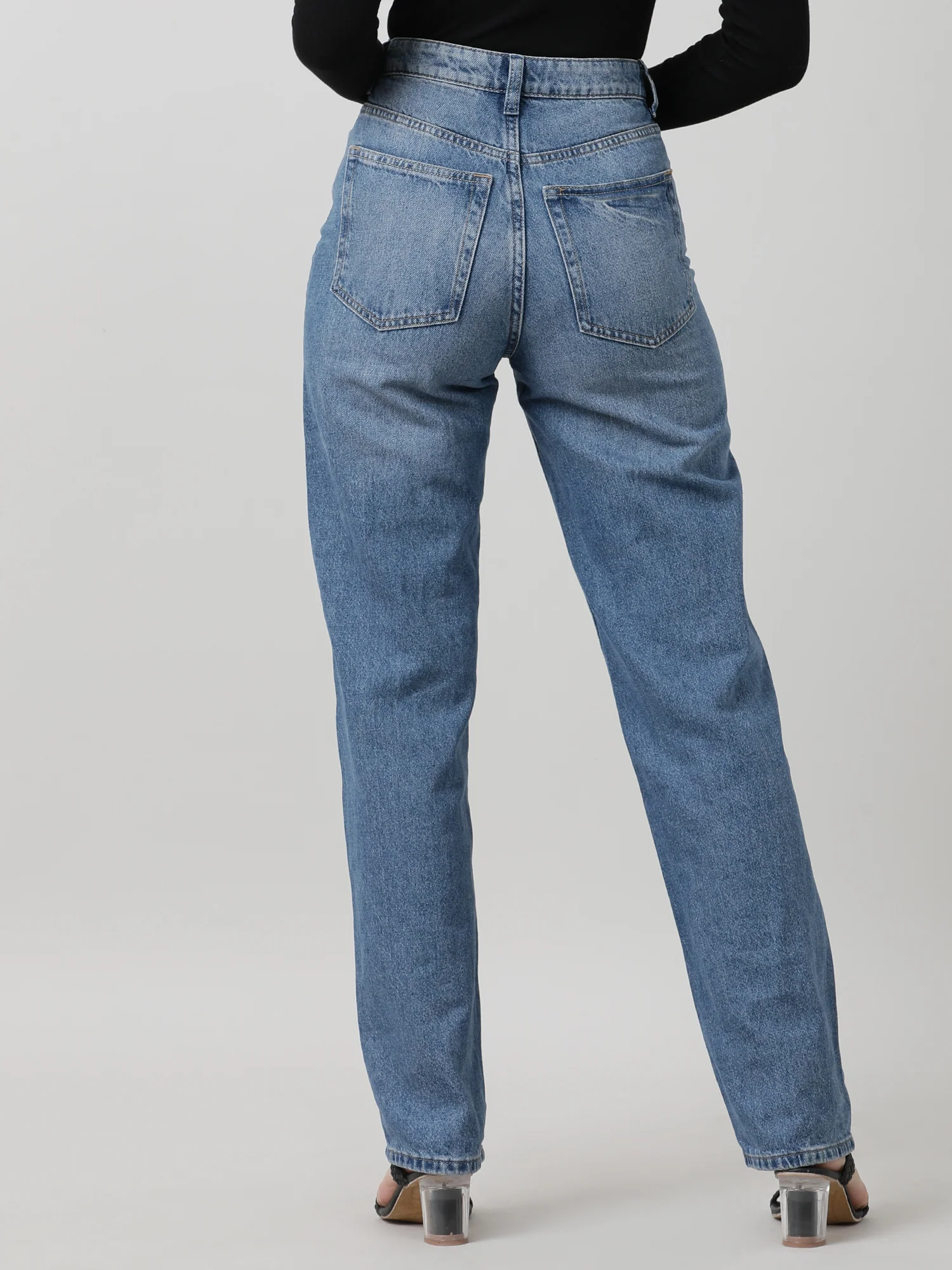 Women Regular Fit Blue Washed Denim Pants - Image 4