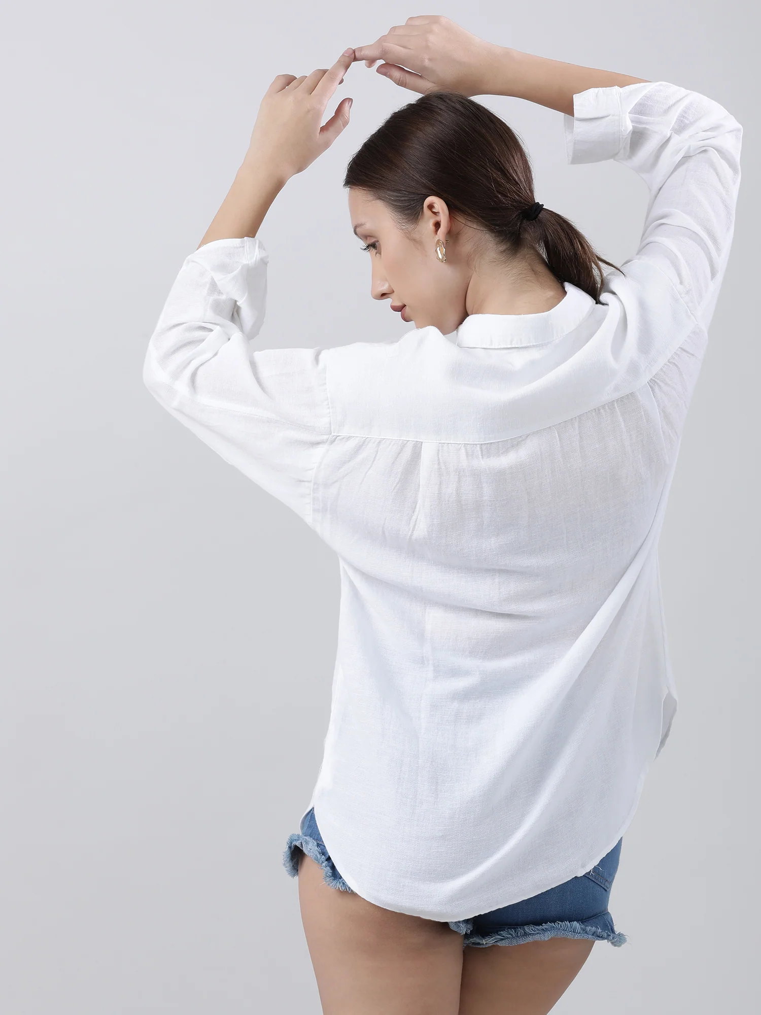 Women Regular Fit Button Down Drop Shoulder White Shirt - Image 6
