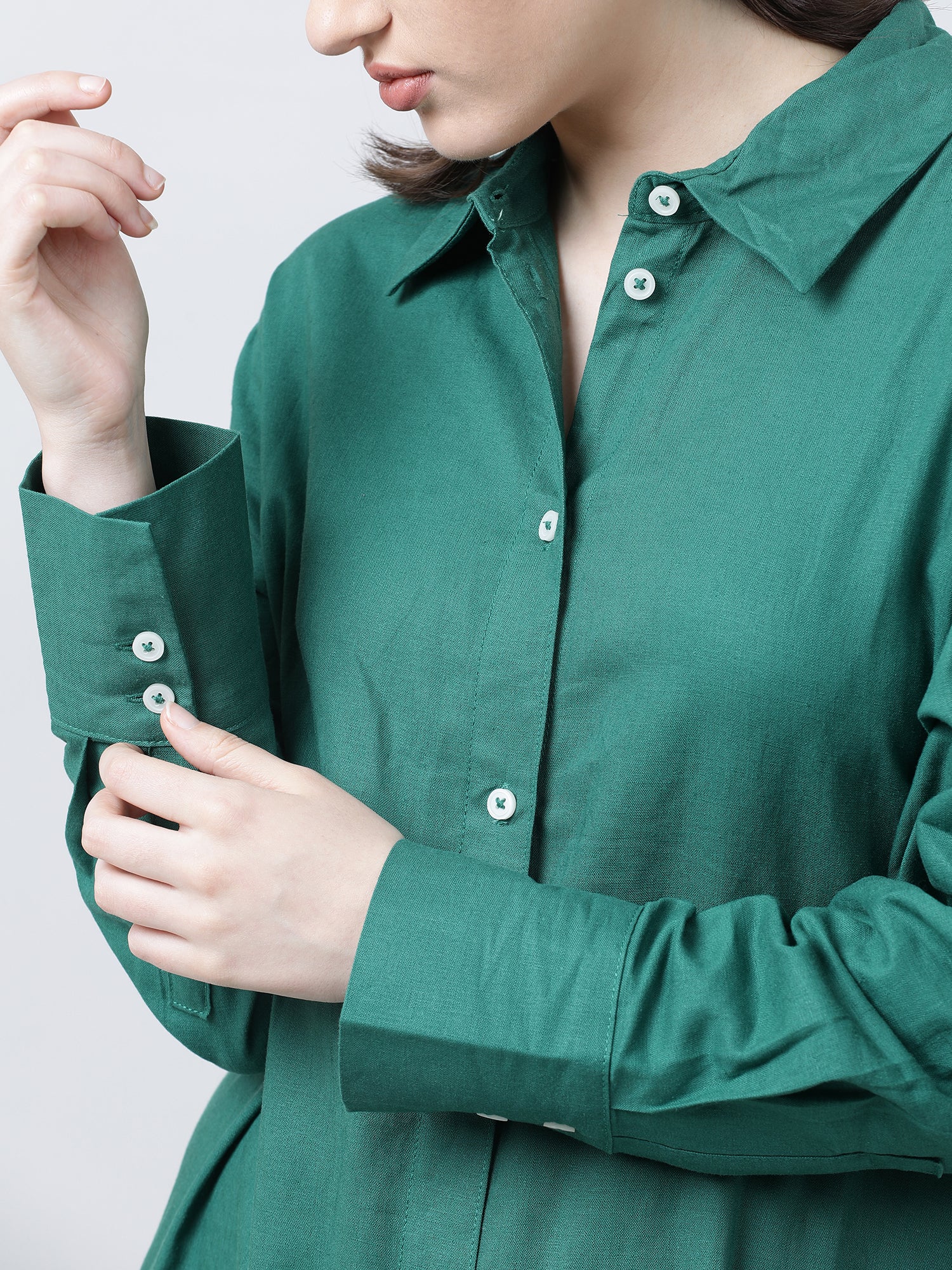 Women Green Oversized Shirt Dress - Image 5