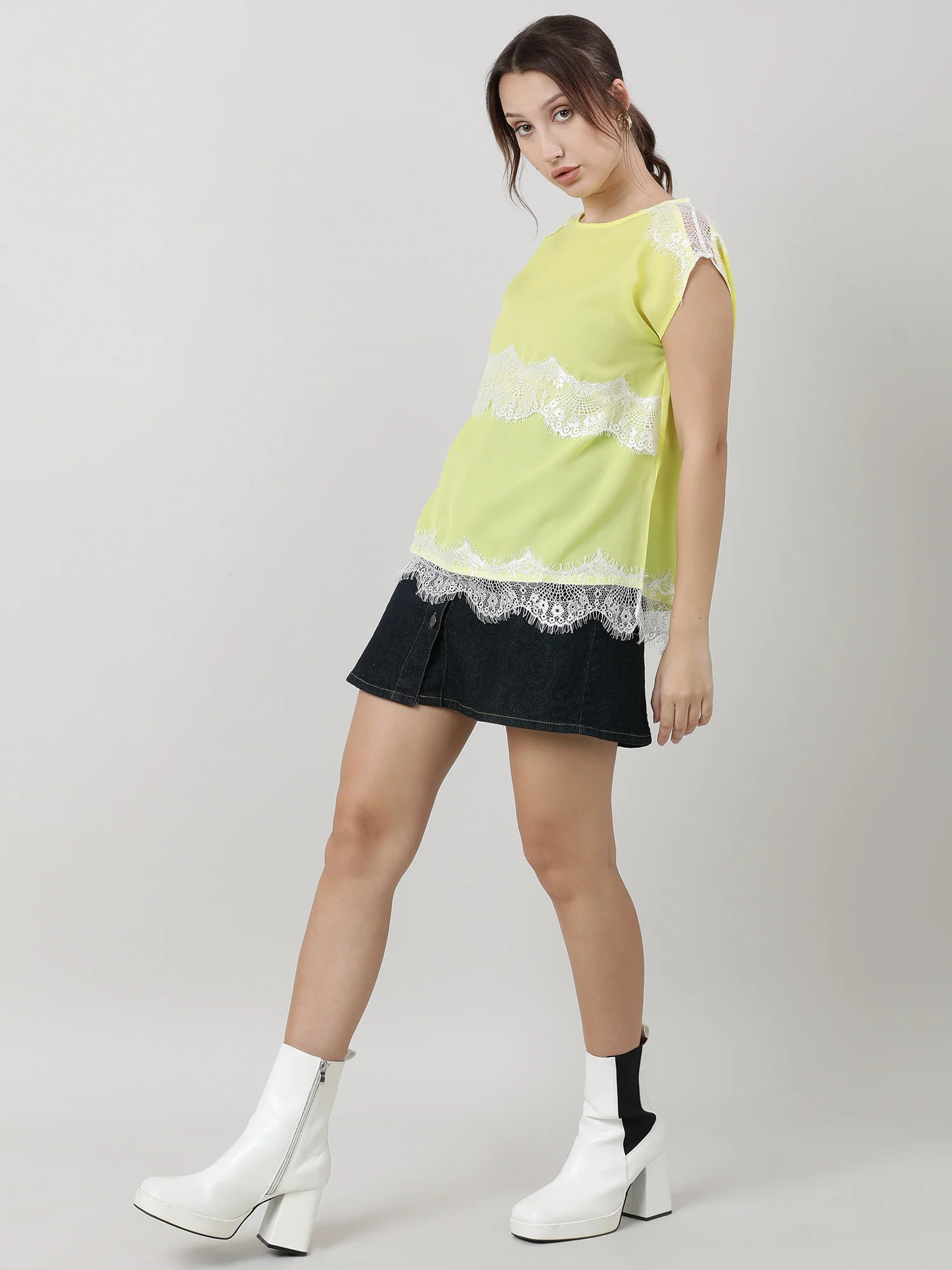 Women Regular Fit Lime Yellow Top - Image 3