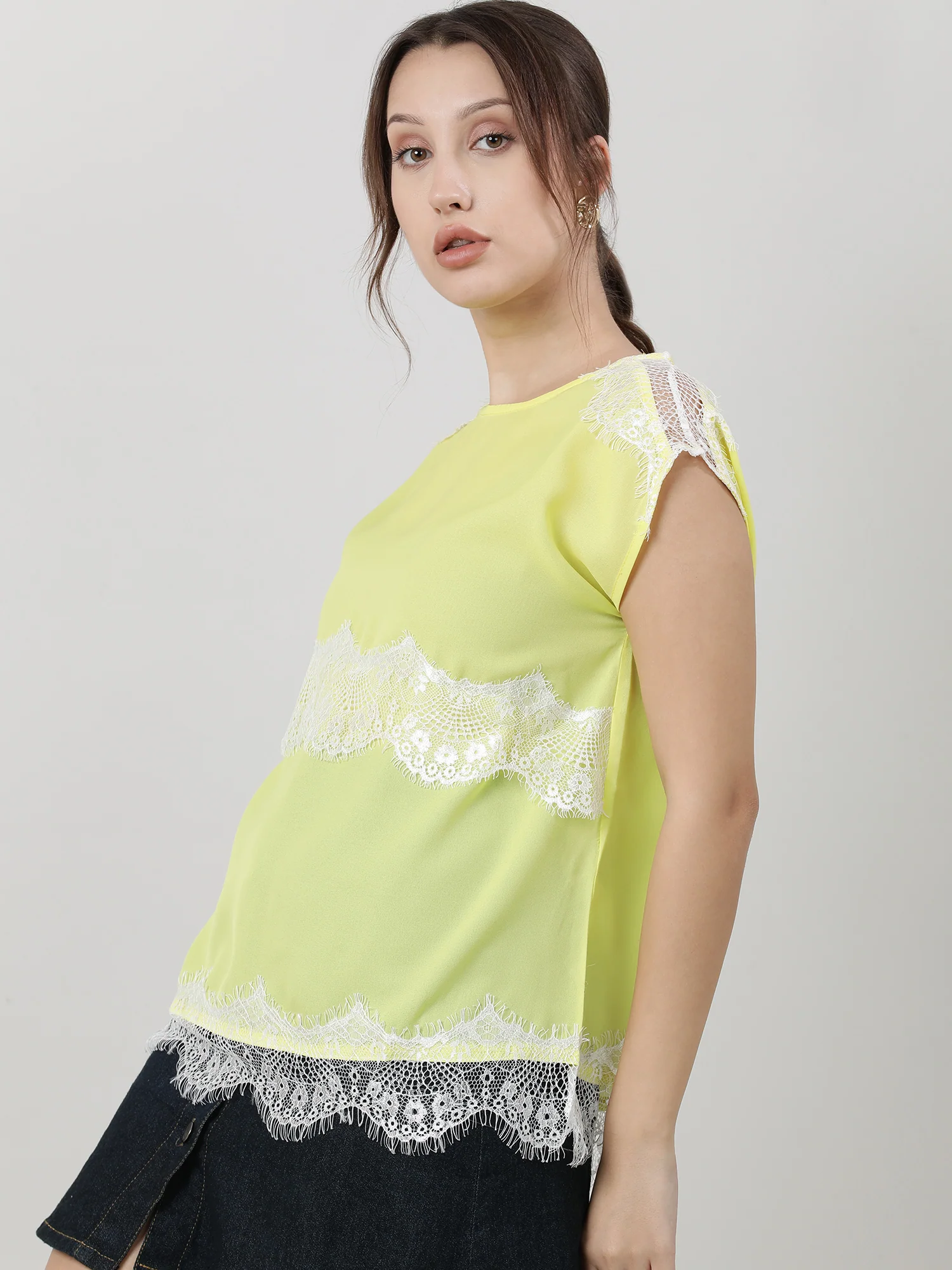 Women Regular Fit Lime Yellow Top - Image 4