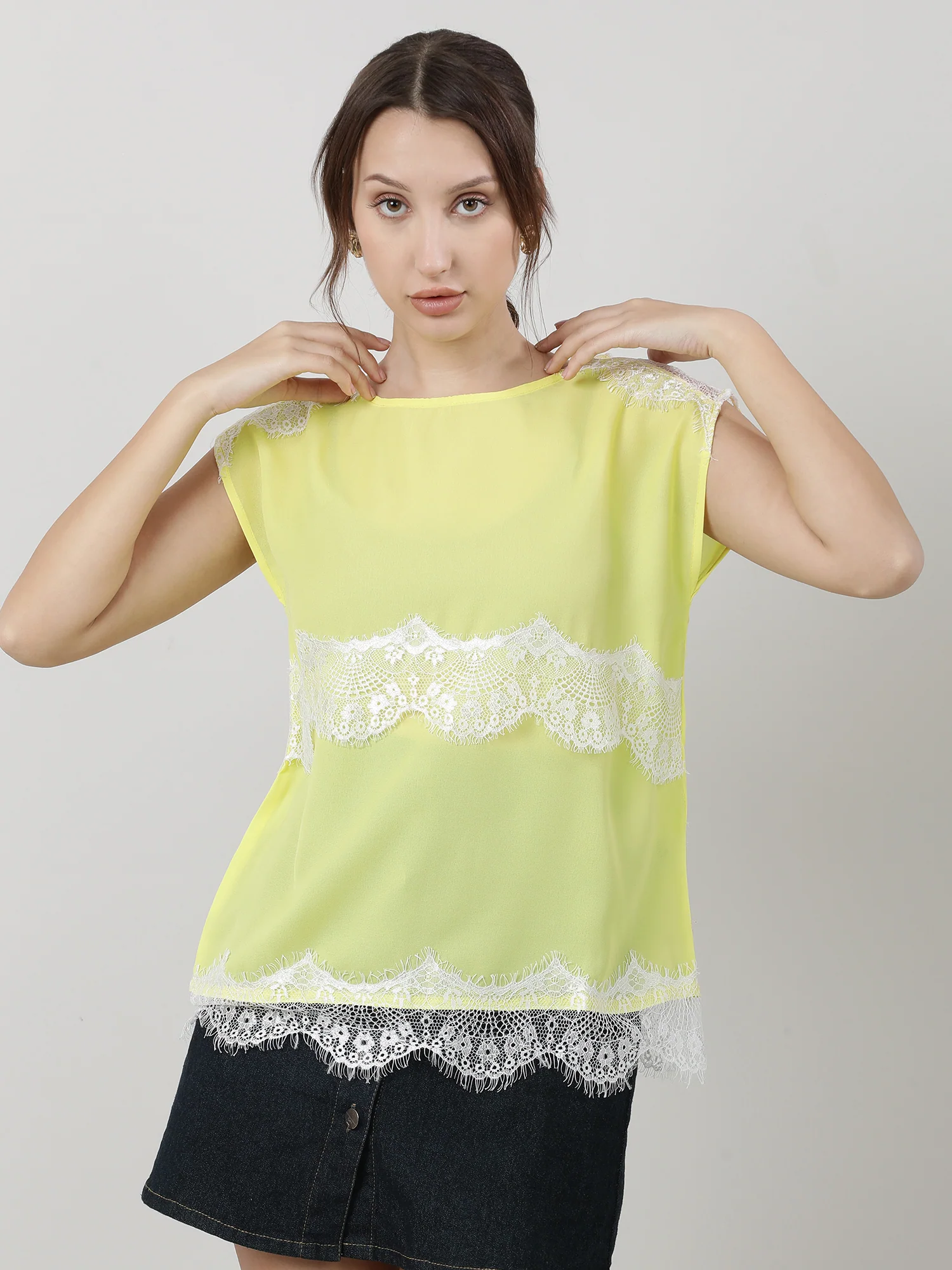Women Regular Fit Lime Yellow Top - Image 5