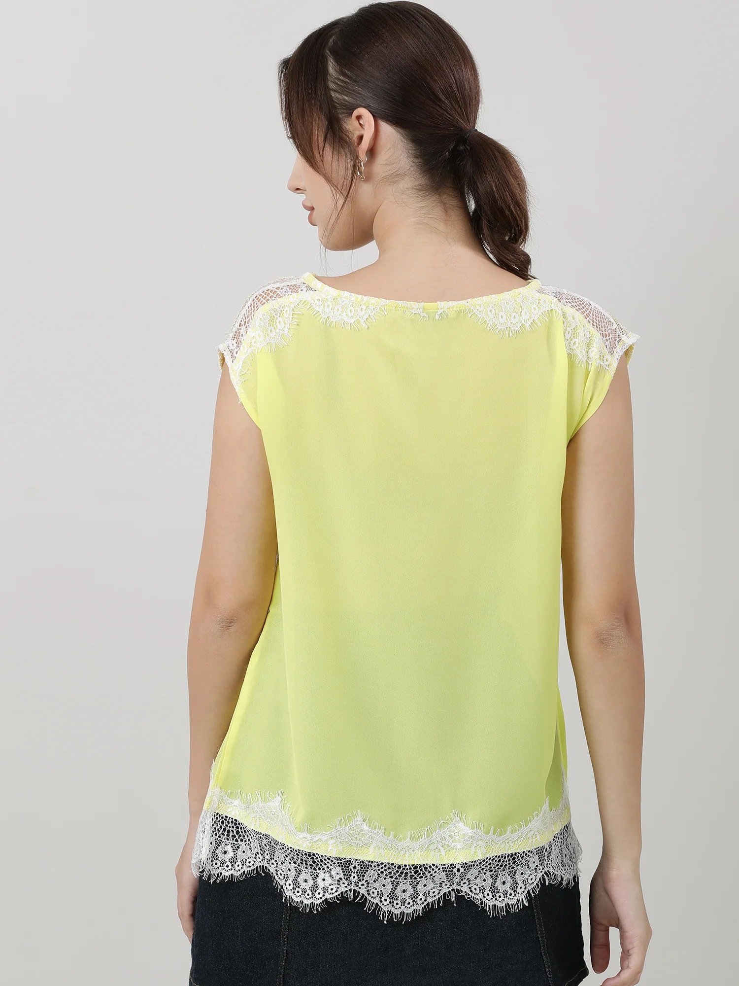 Women Regular Fit Lime Yellow Top - Image 7