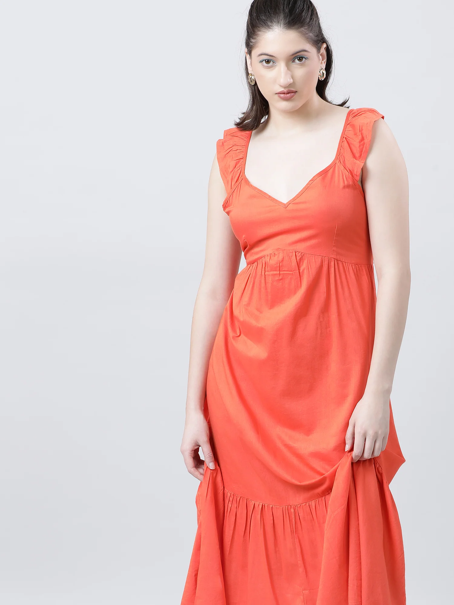 Women Regular Fit Orange Summer Midi Dress - Image 3