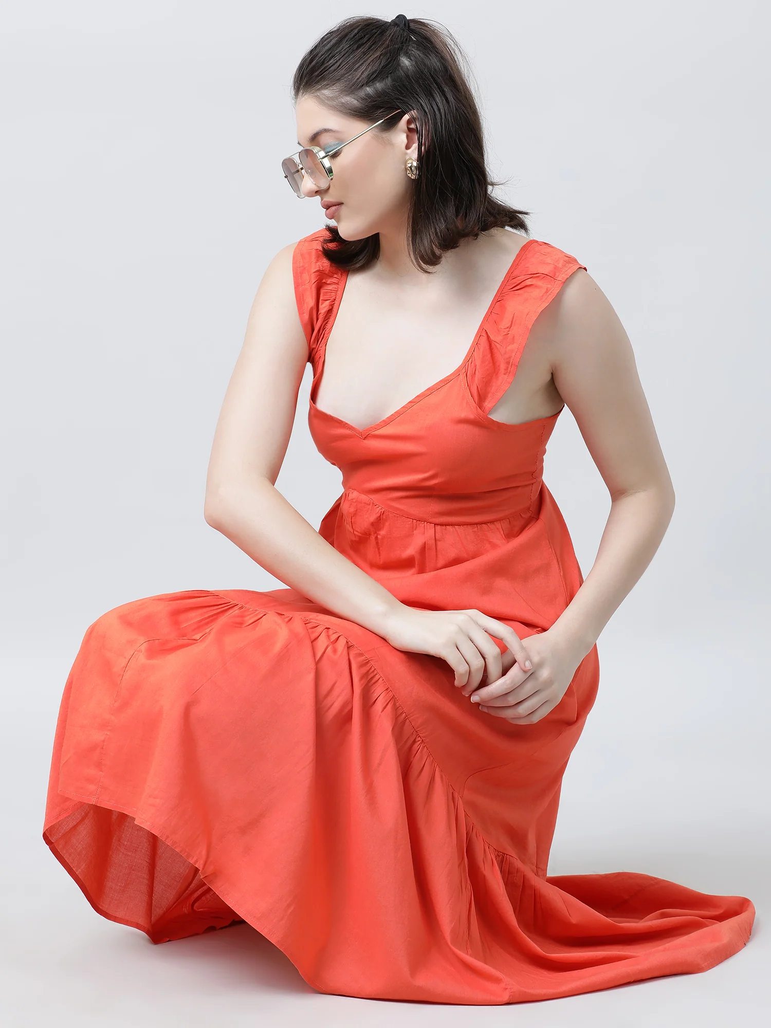 Women Regular Fit Orange Summer Midi Dress - Image 5