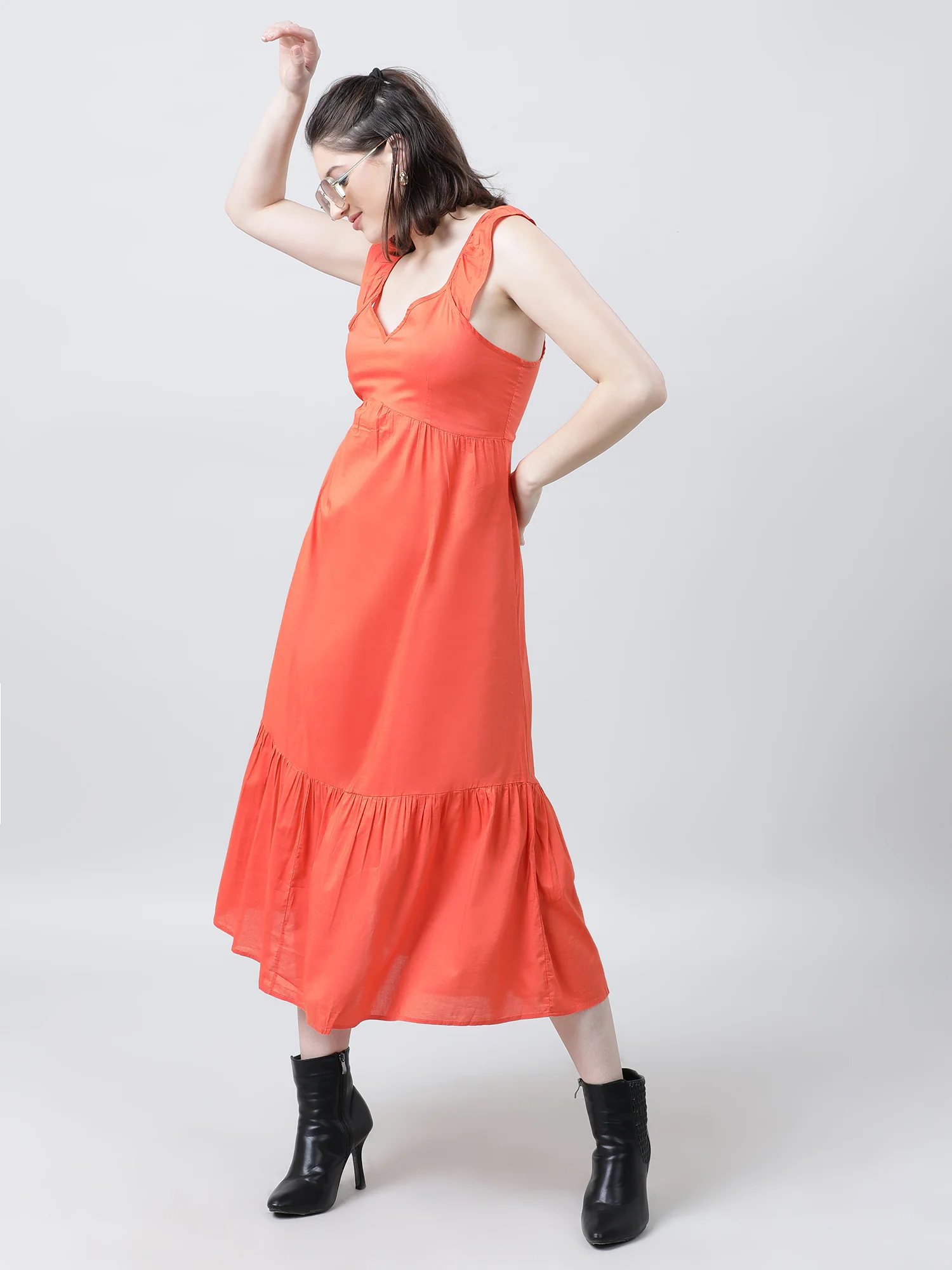 Women Regular Fit Orange Summer Midi Dress - Image 6