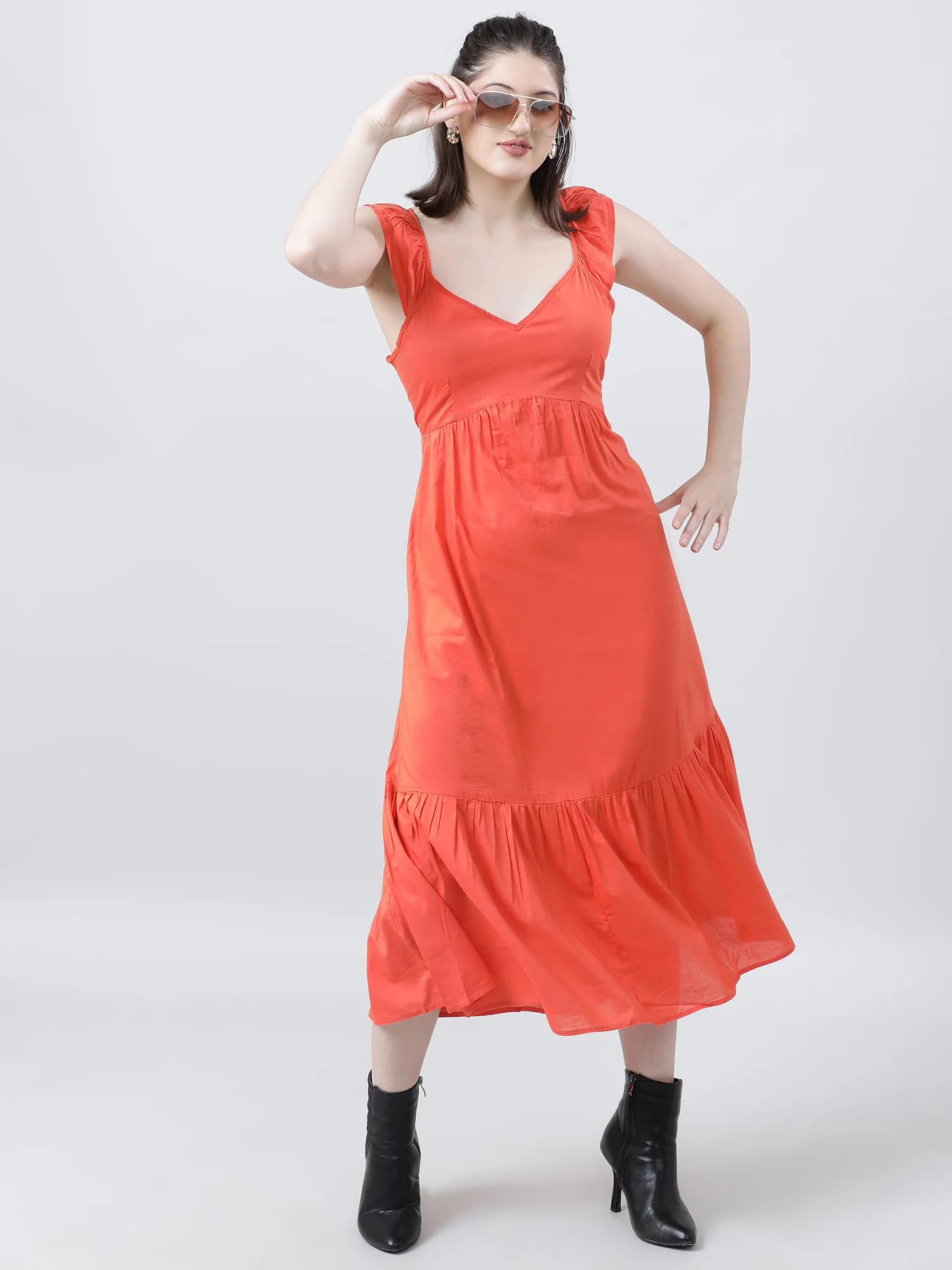 Women Regular Fit Orange Summer Midi Dress - Image 7