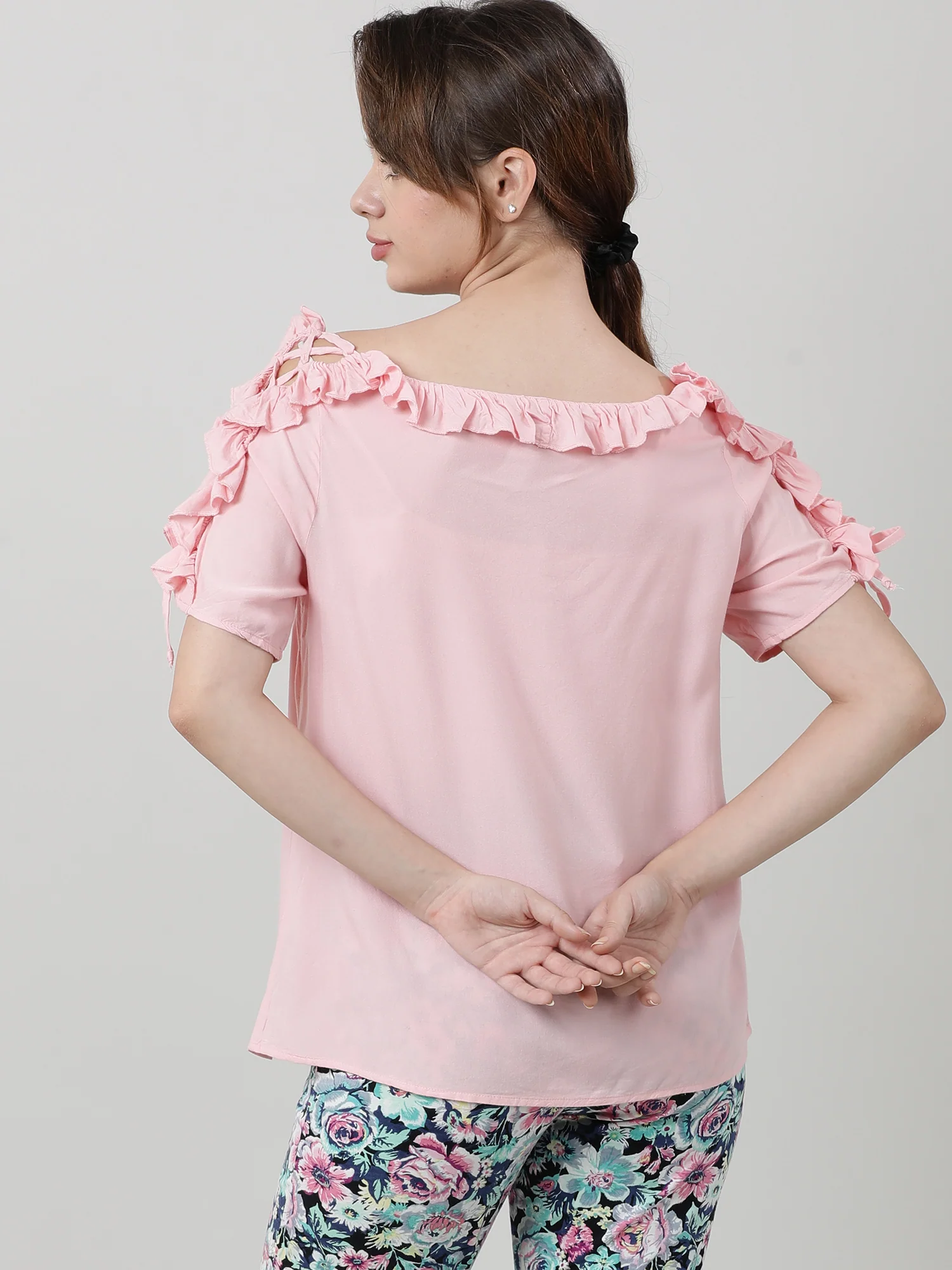 Women Regular Fit Pink Frilled Top - Image 6