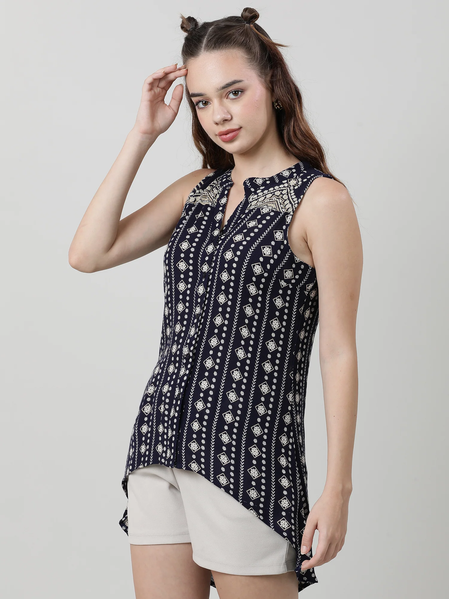 Women Regular Fit Printed Black High Low Top - Image 3