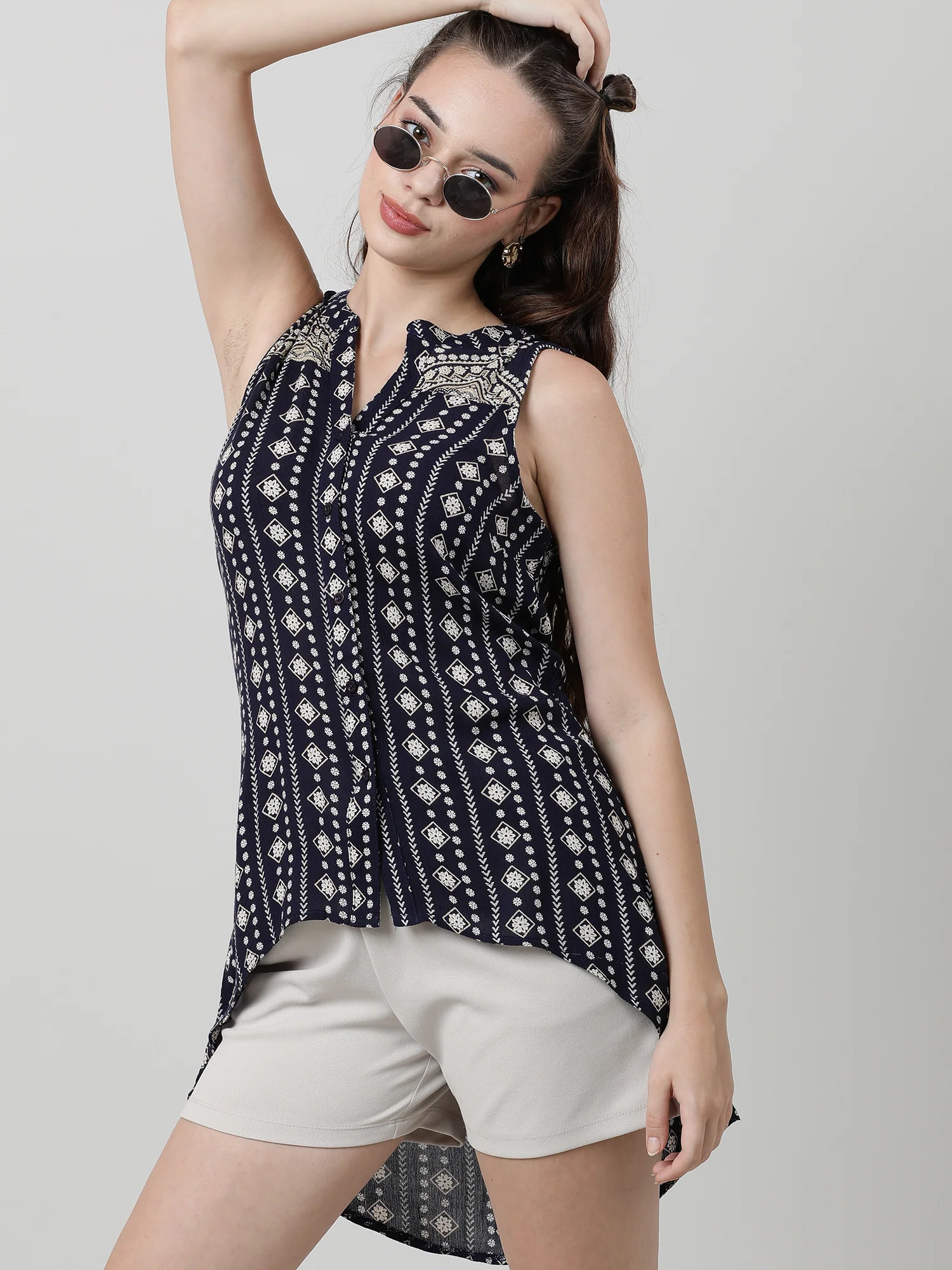 Women Regular Fit Printed Black High Low Top - Image 5
