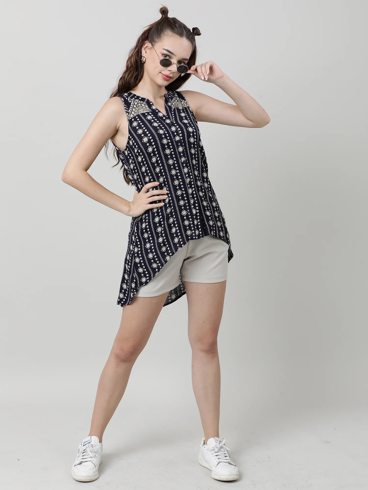 Women Regular Fit Printed Black High Low Top - Image 7