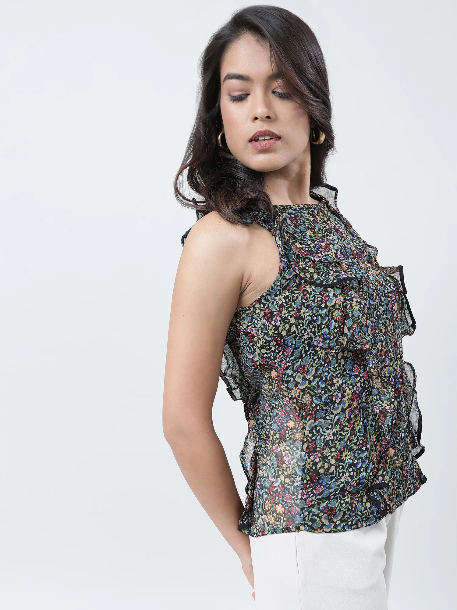 Women Regular Fit Printed Black Sleeveless Top - Image 4
