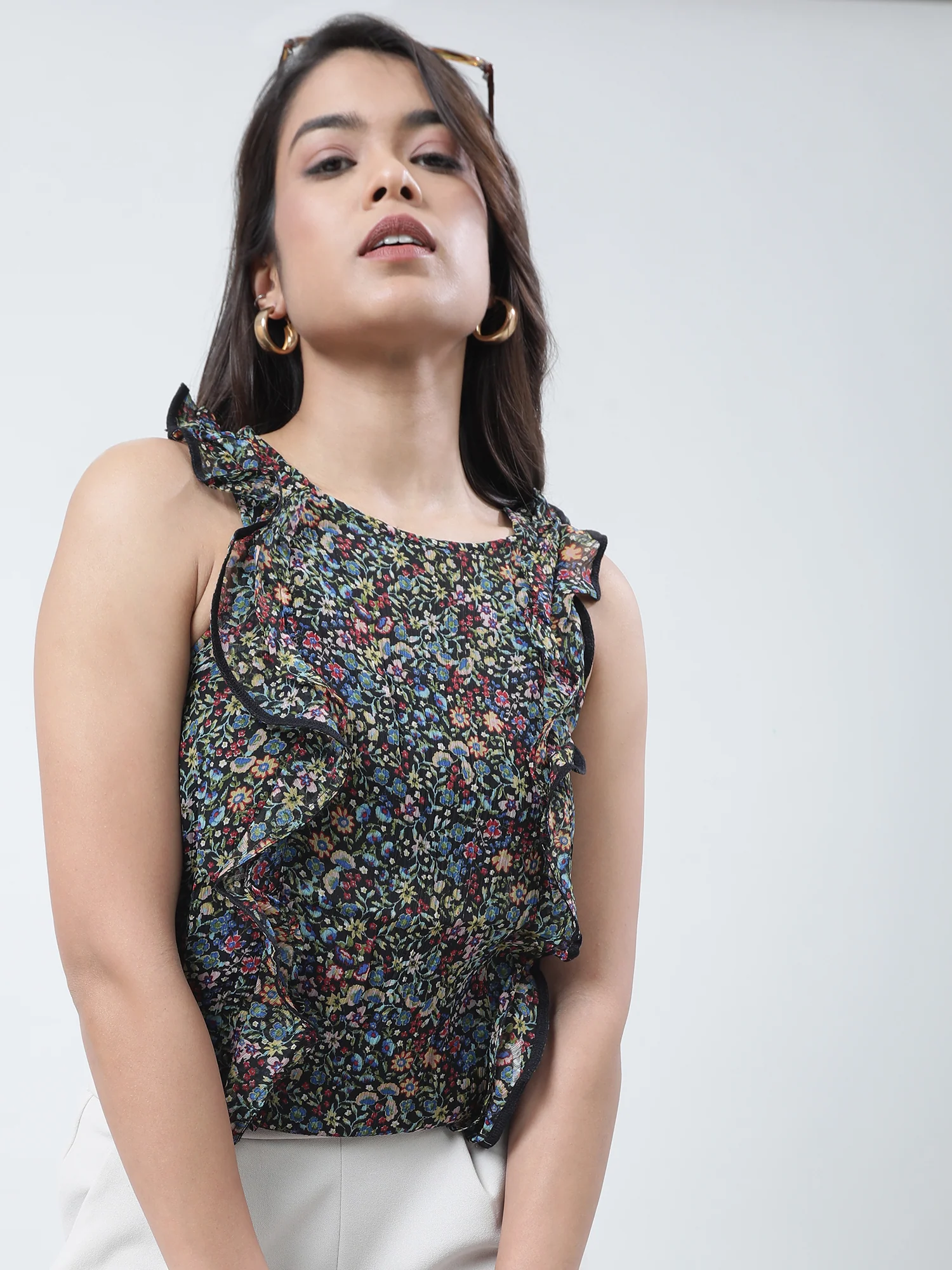 Women Regular Fit Printed Black Sleeveless Top - Image 7