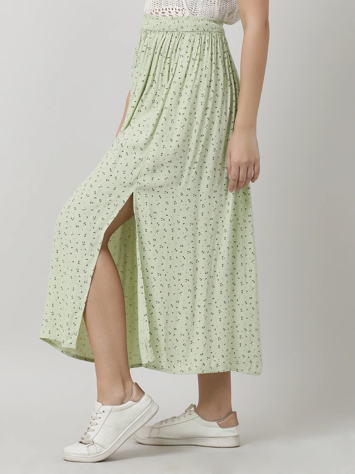 Women Regular Fit Printed Green Midi Skirt - Image 3