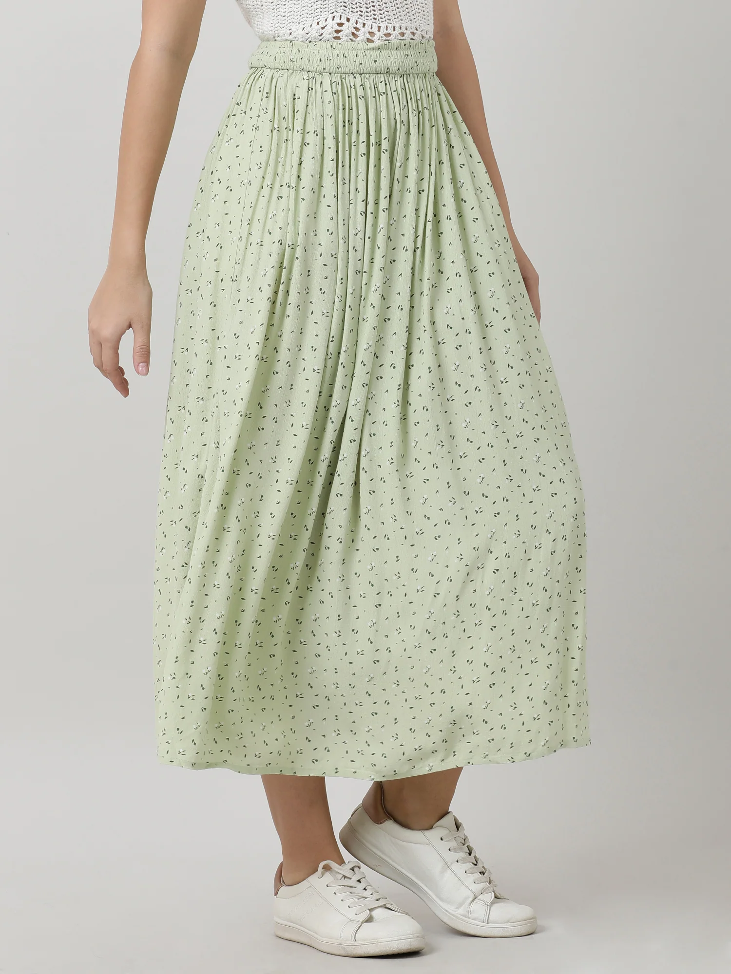 Women Regular Fit Printed Green Midi Skirt - Image 4