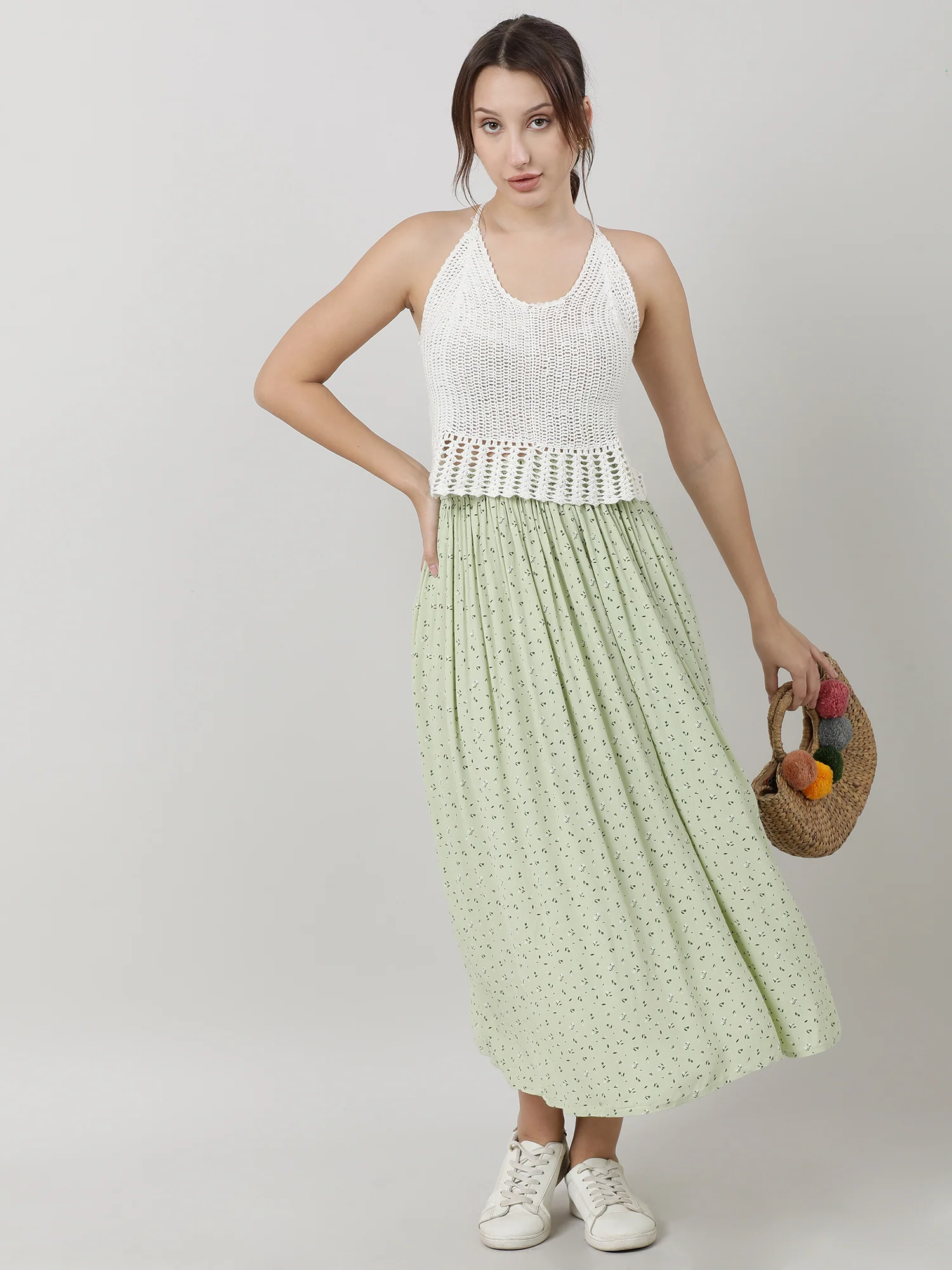 Women Regular Fit Printed Green Midi Skirt - Image 7