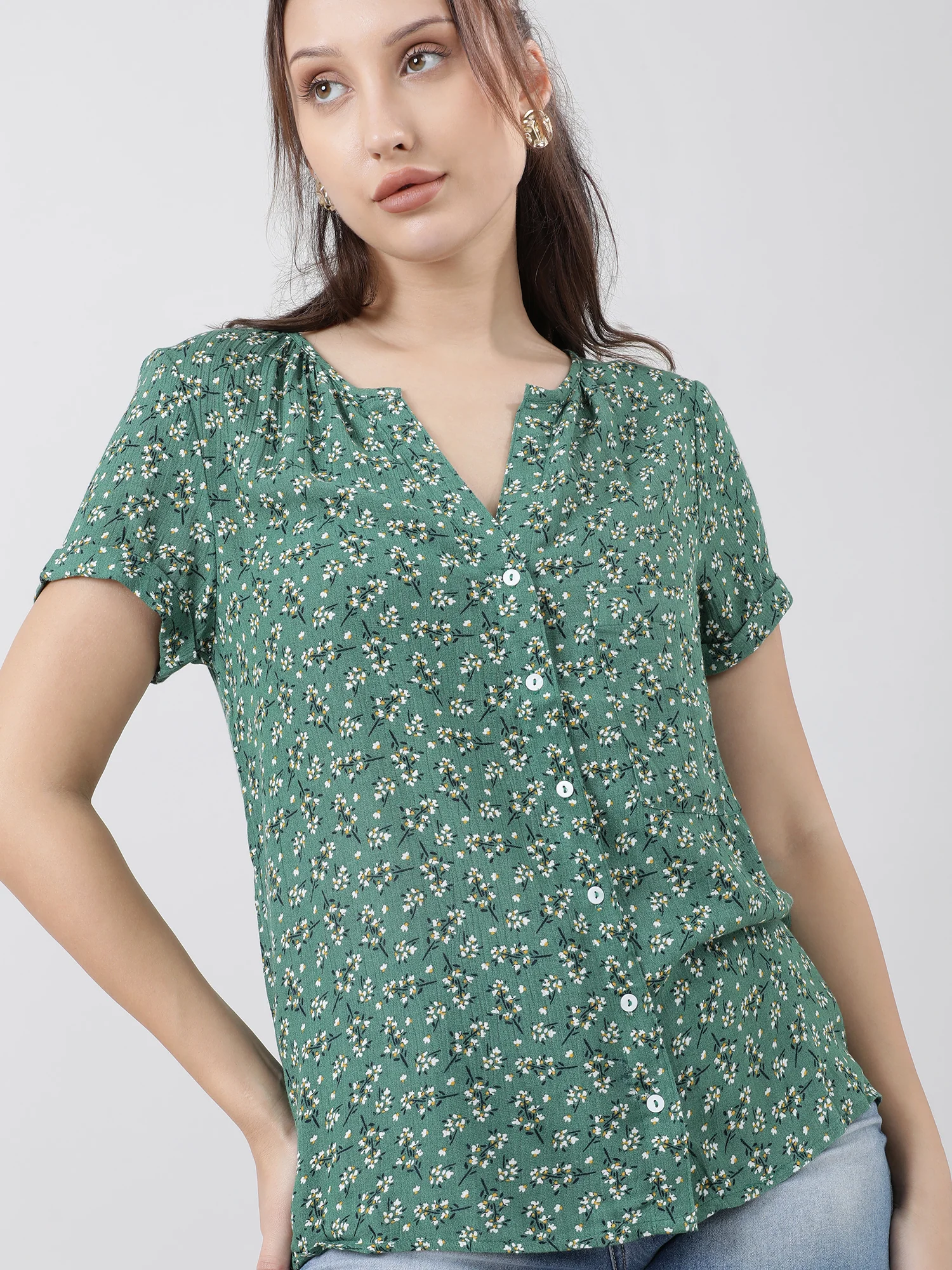 Women Regular Fit Printed Green Top - Image 4