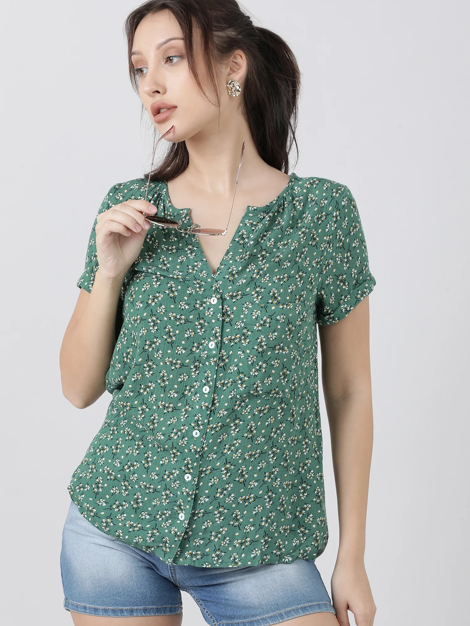 Women Regular Fit Printed Green Top - Image 6