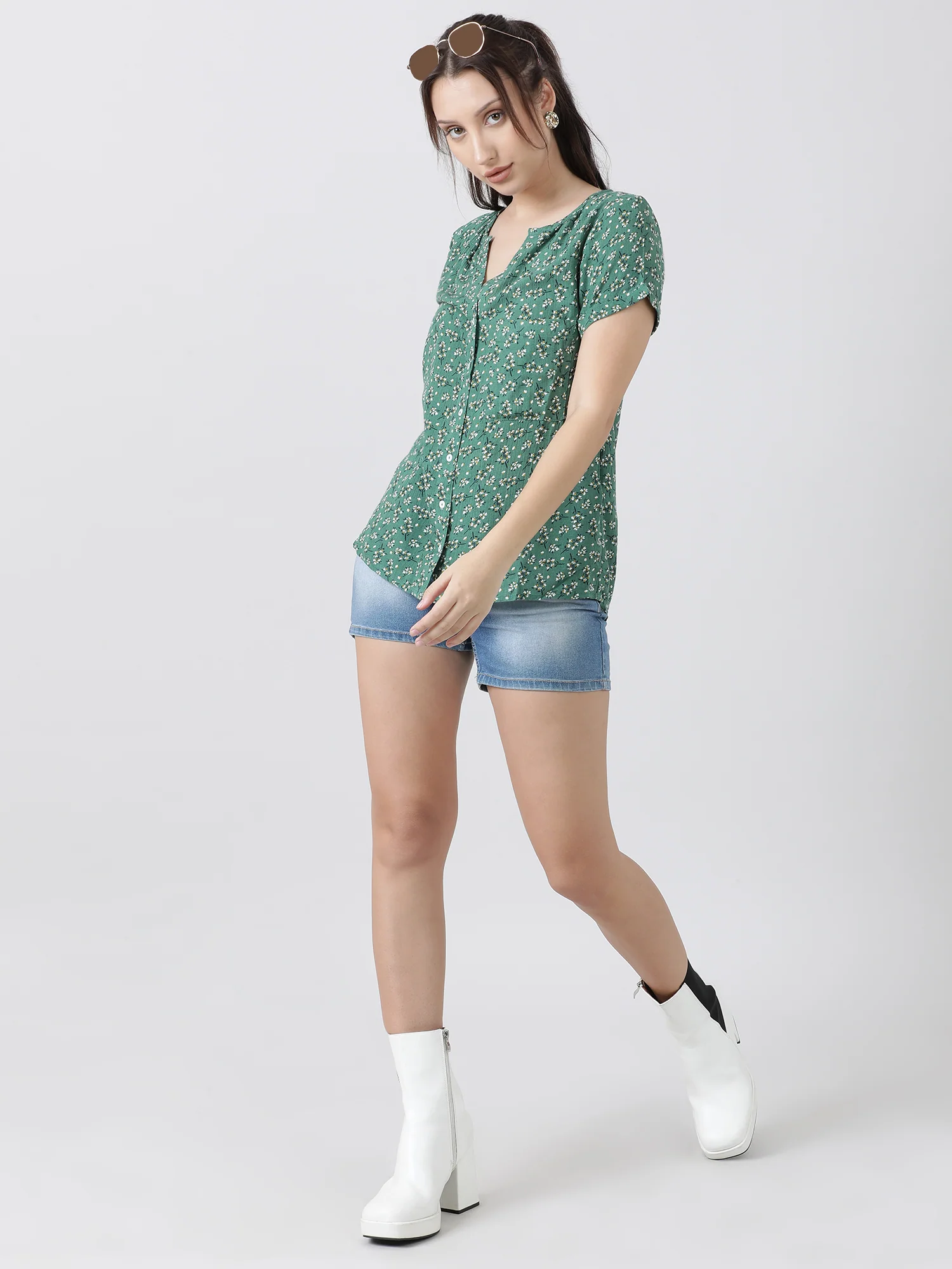 Women Regular Fit Printed Green Top - Image 7