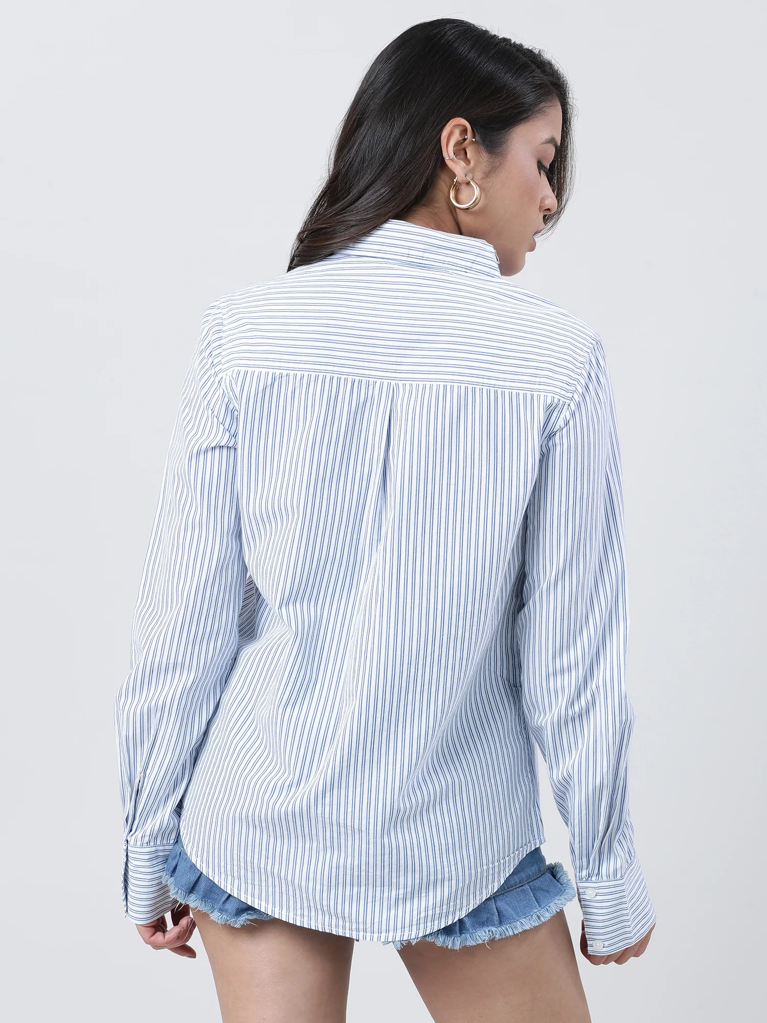 Women Regular Fit Striped Blue Shirt - Image 5