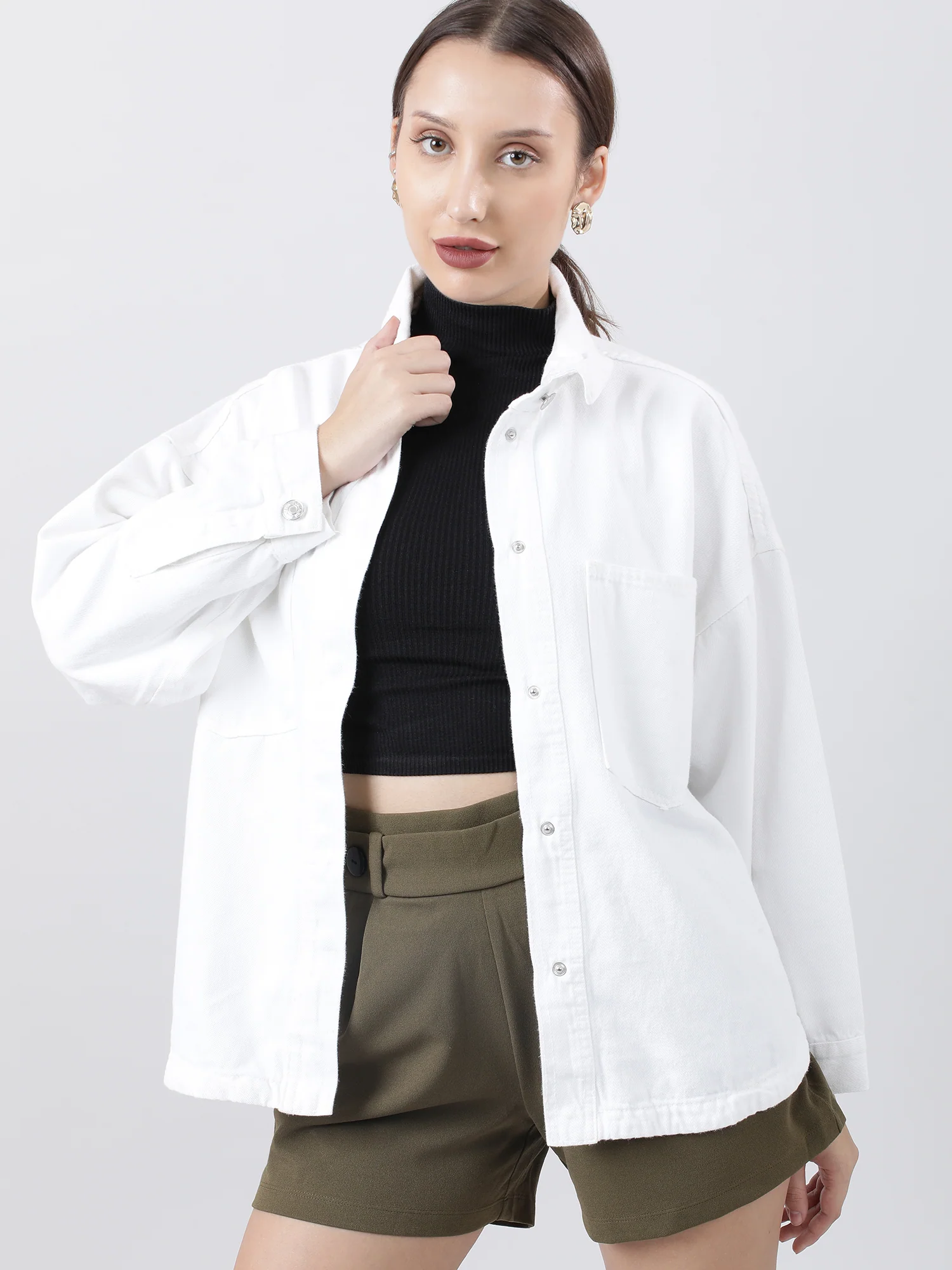 Women Regular Fit White Button Down Oversized Shirt - Image 6