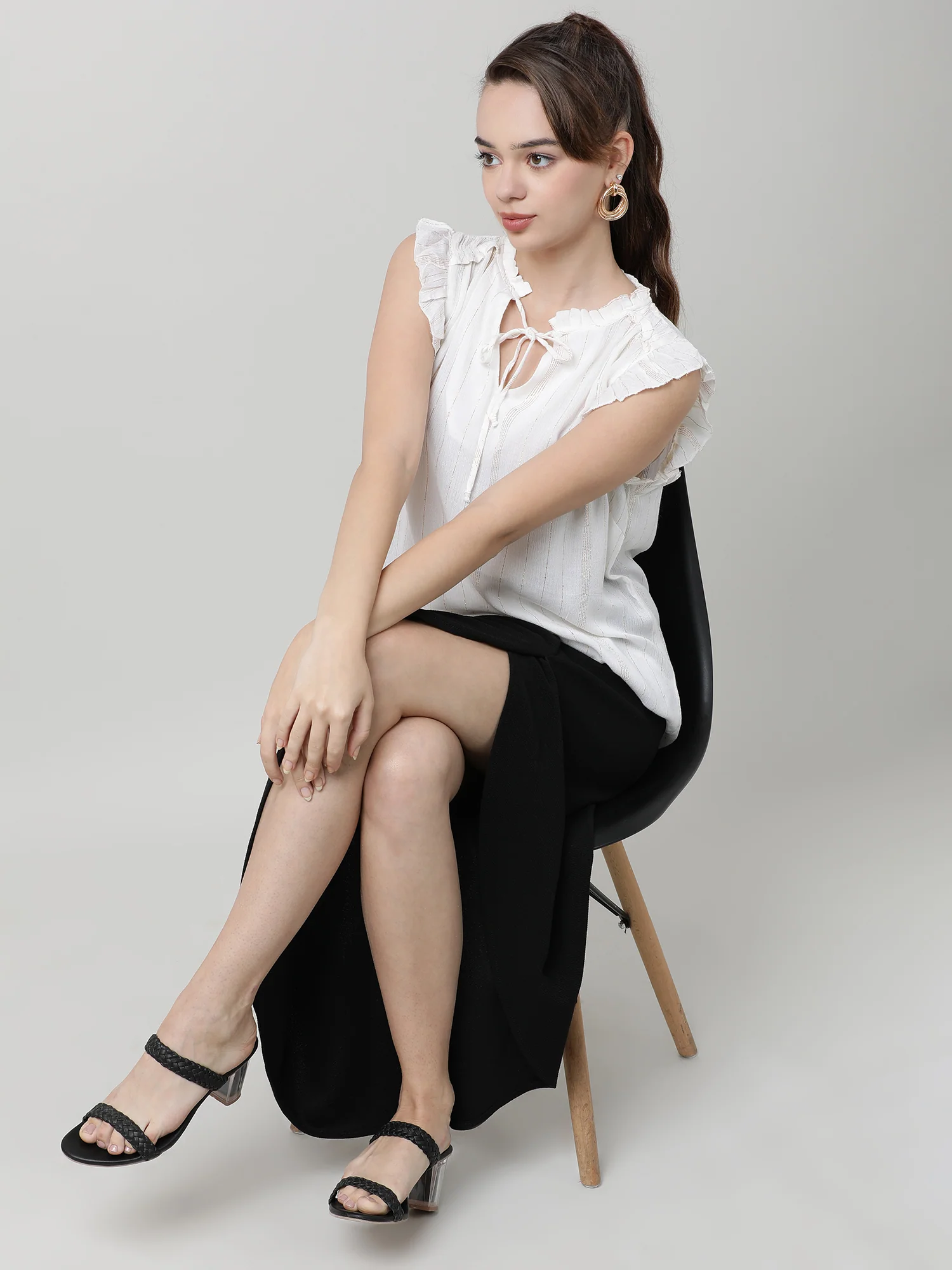 Women Regular Fit White Top With Frilled Sleeves - Image 7