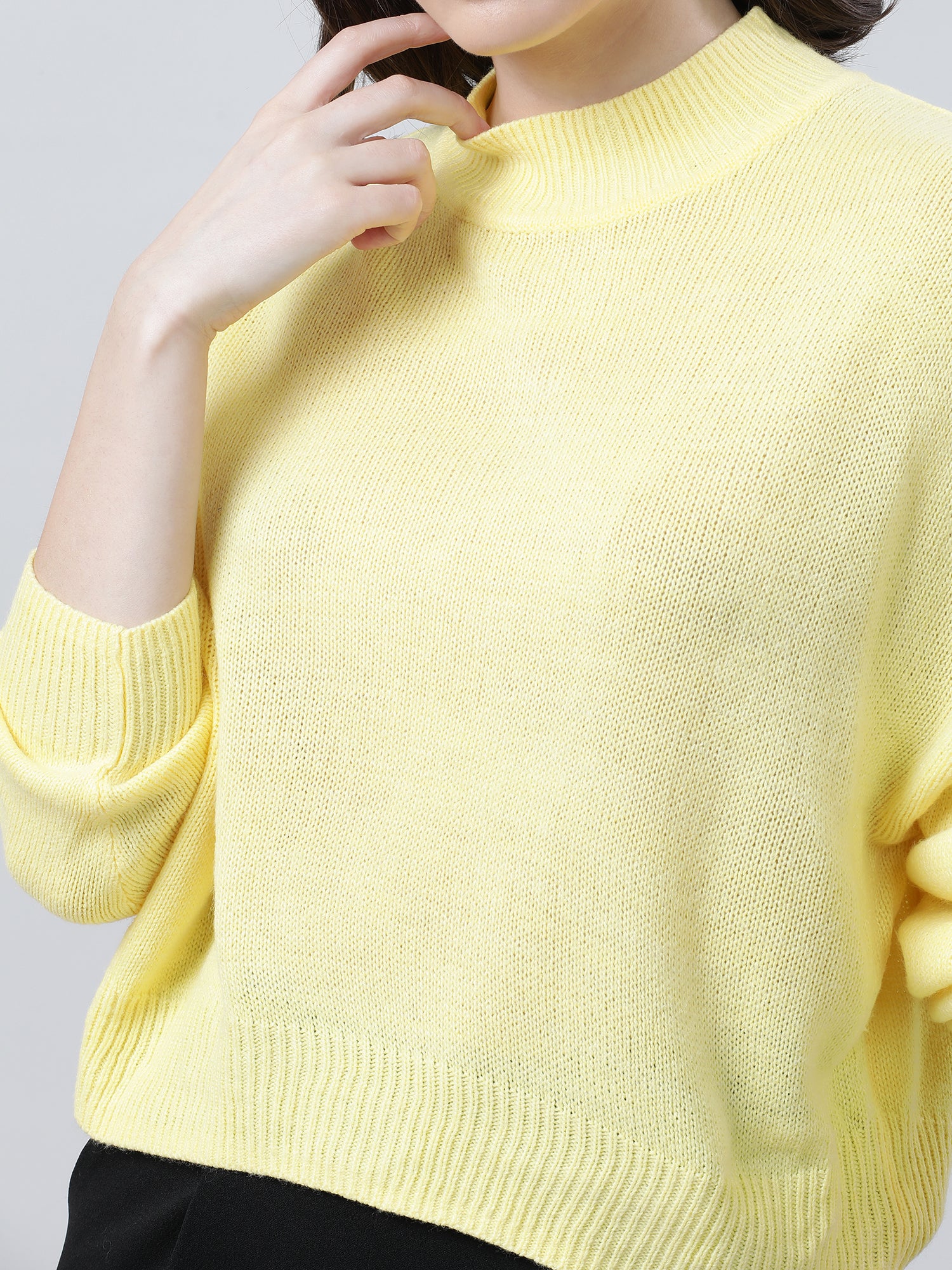 Women Regular Fit Yellow High Neck Sweater - Image 5