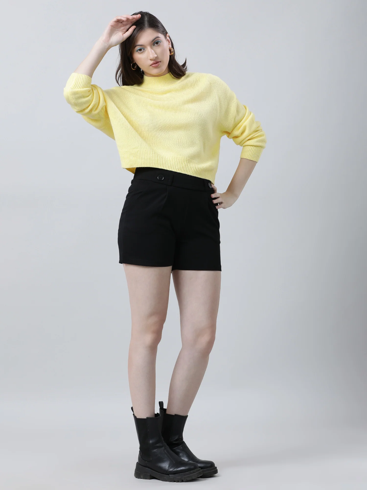 Women Regular Fit Yellow High Neck Sweater - Image 7