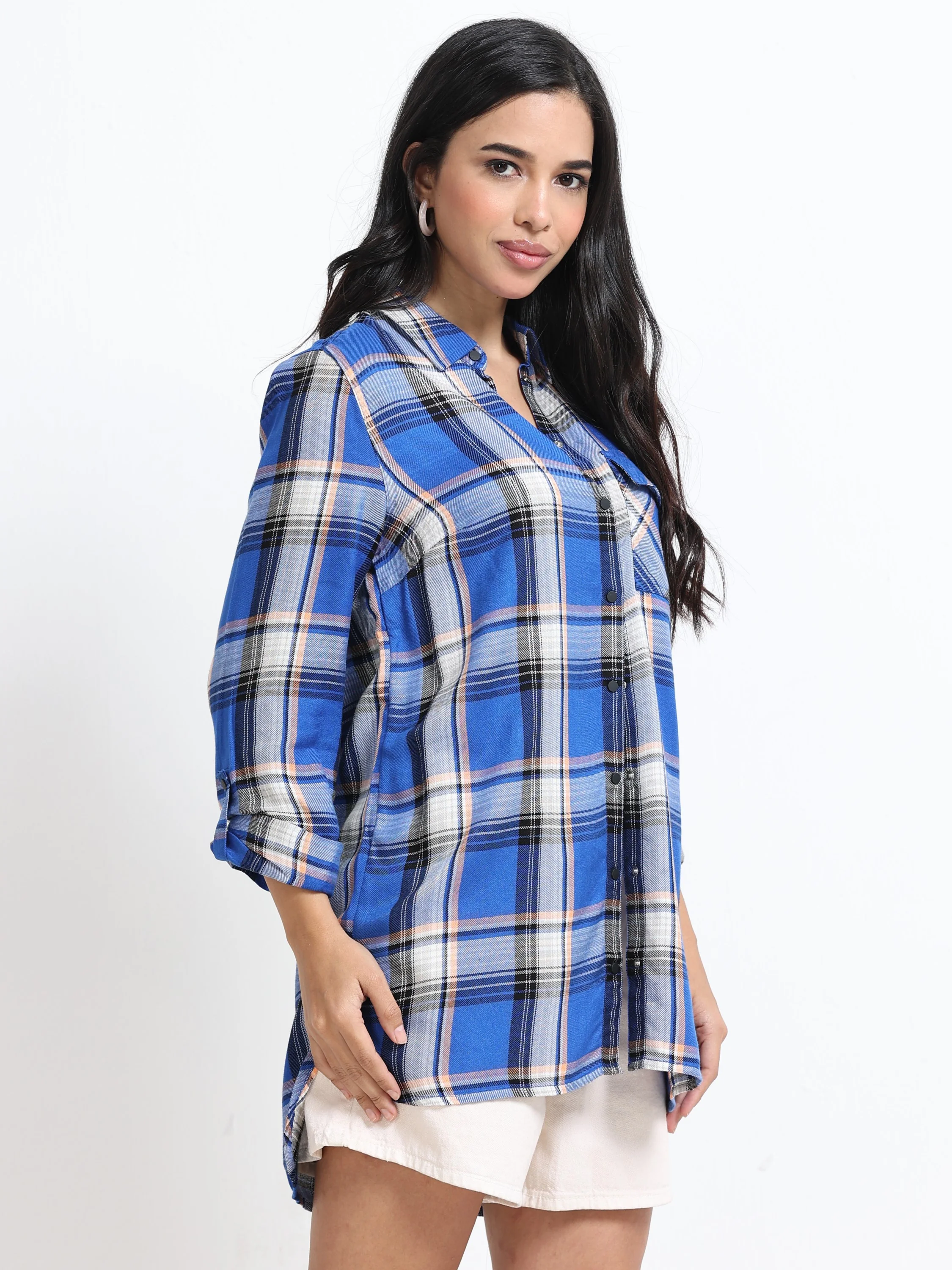 Women Relaxed Fit Blue Checked Shirt - Image 7